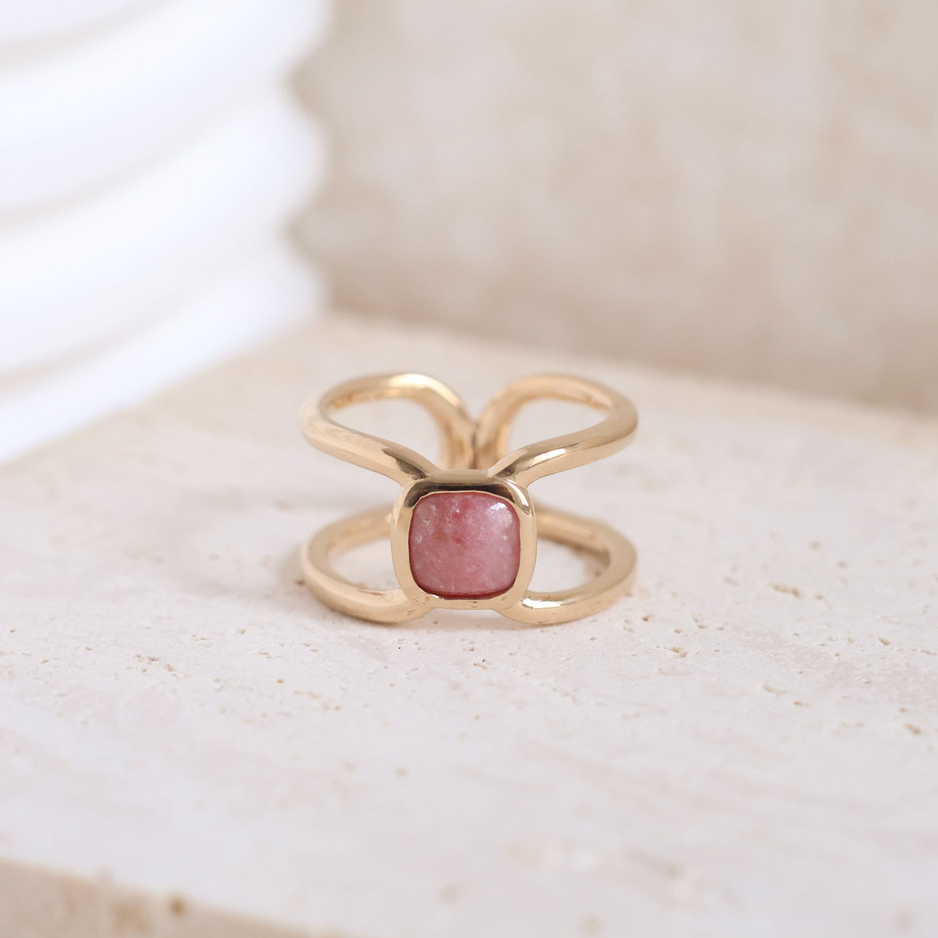 Elia ring square pink rhodonite gold plated