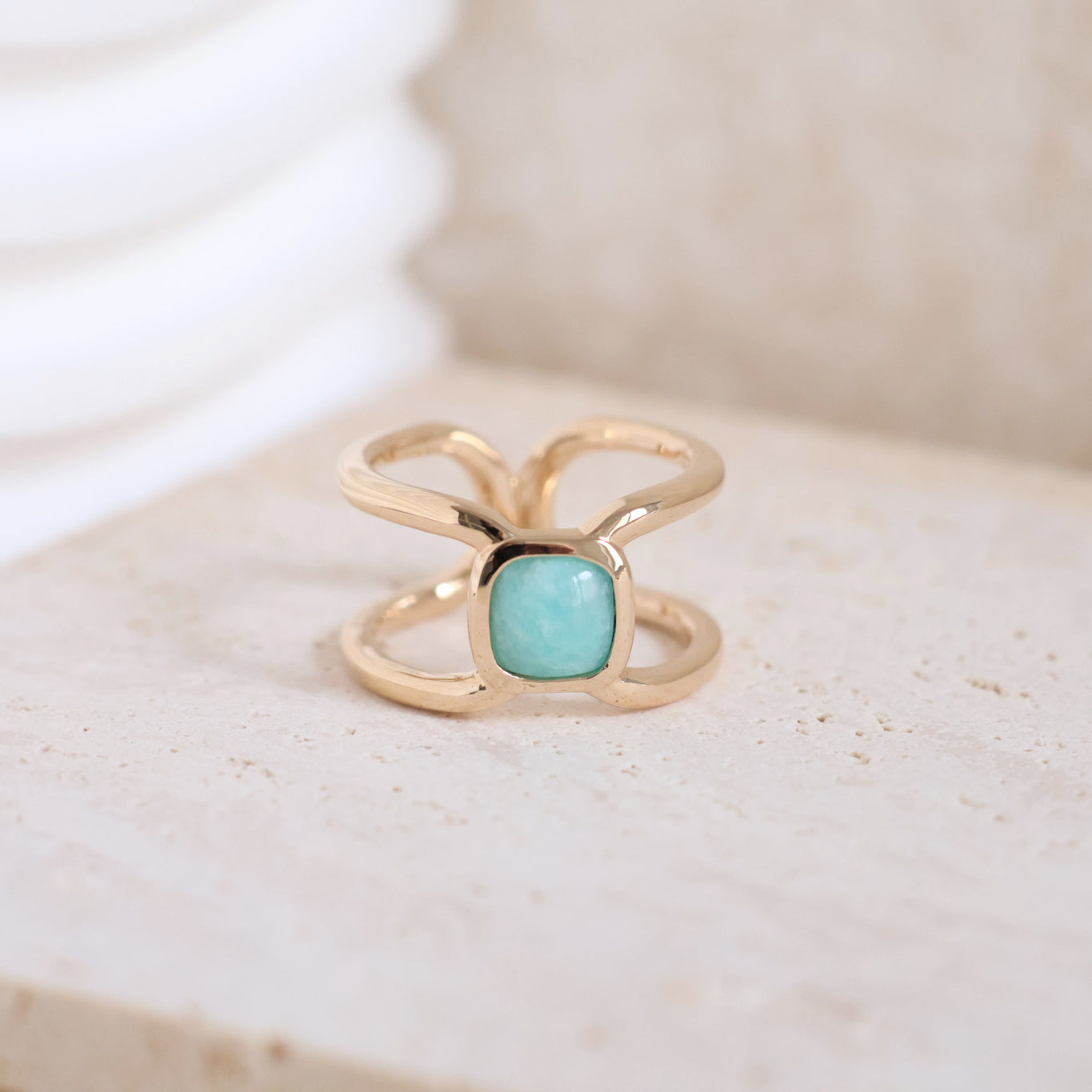 Elia ring square amazonite gold-plated