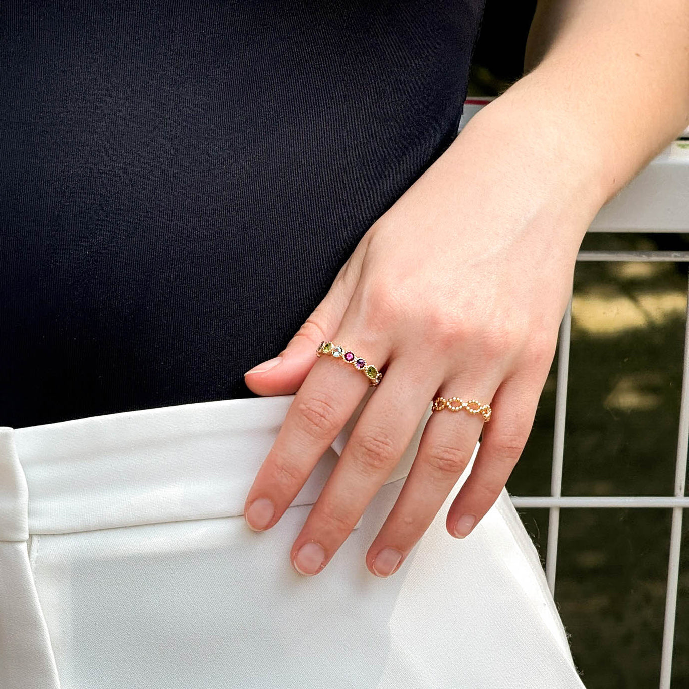 Avalon feston band ring with multicolored zircons gold-plated