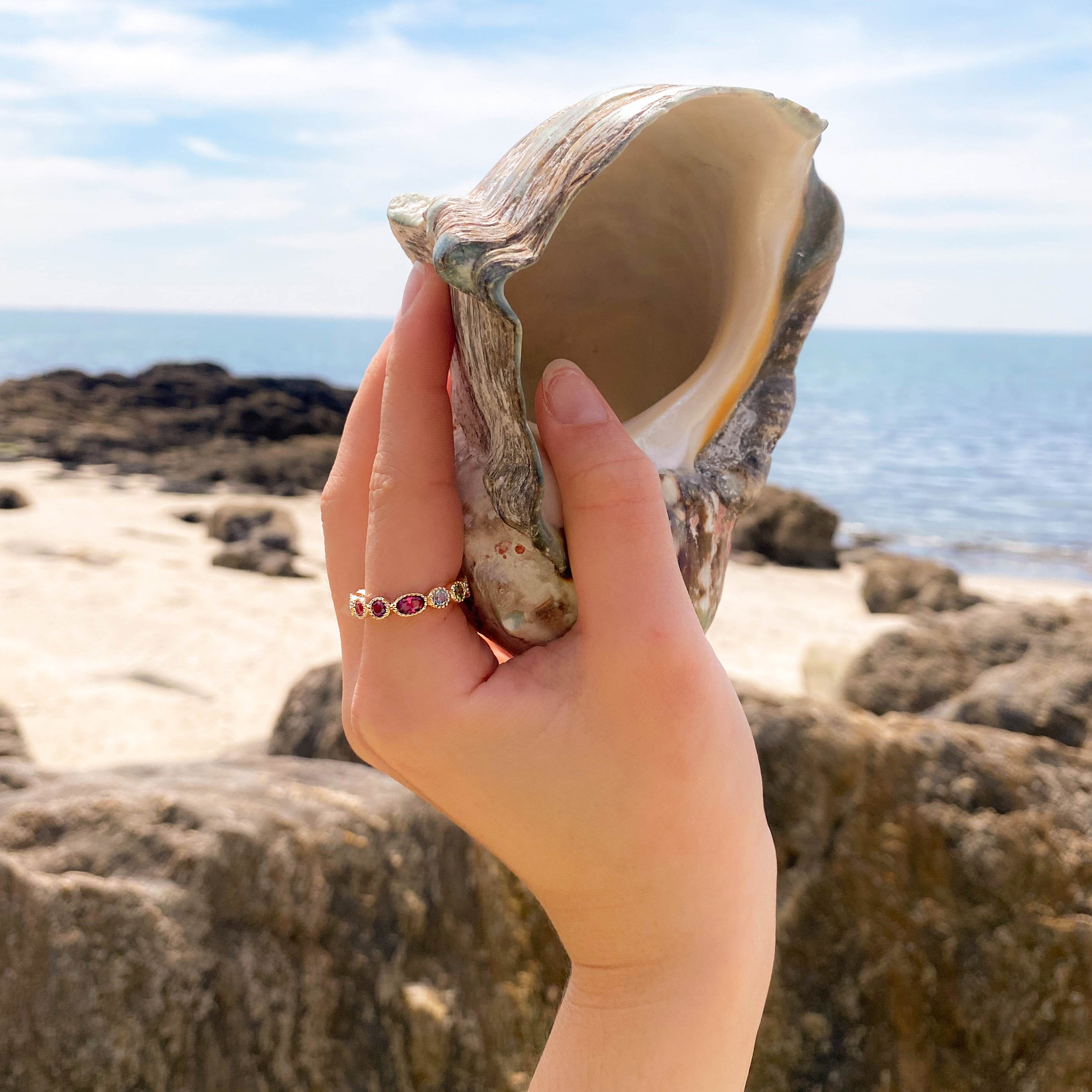 Avalon feston band ring with multicolored zircons gold-plated
