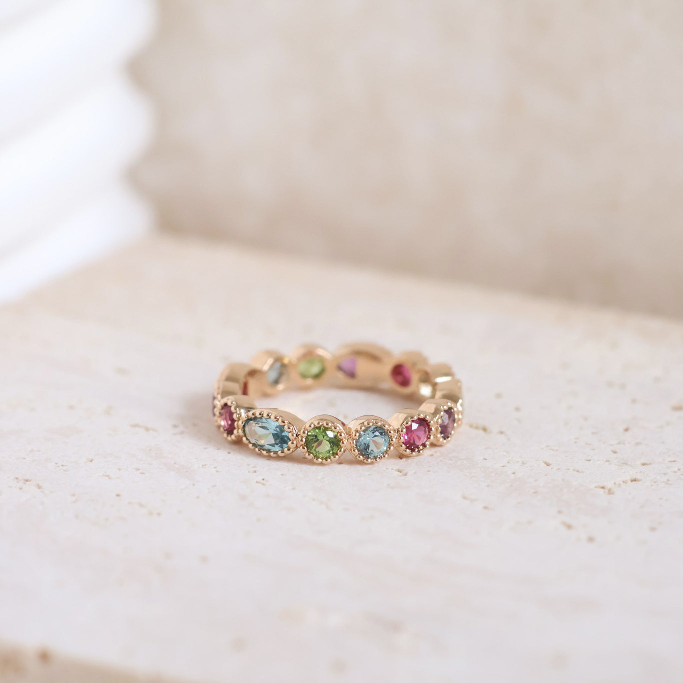 Avalon feston band ring with multicolored zircons gold-plated