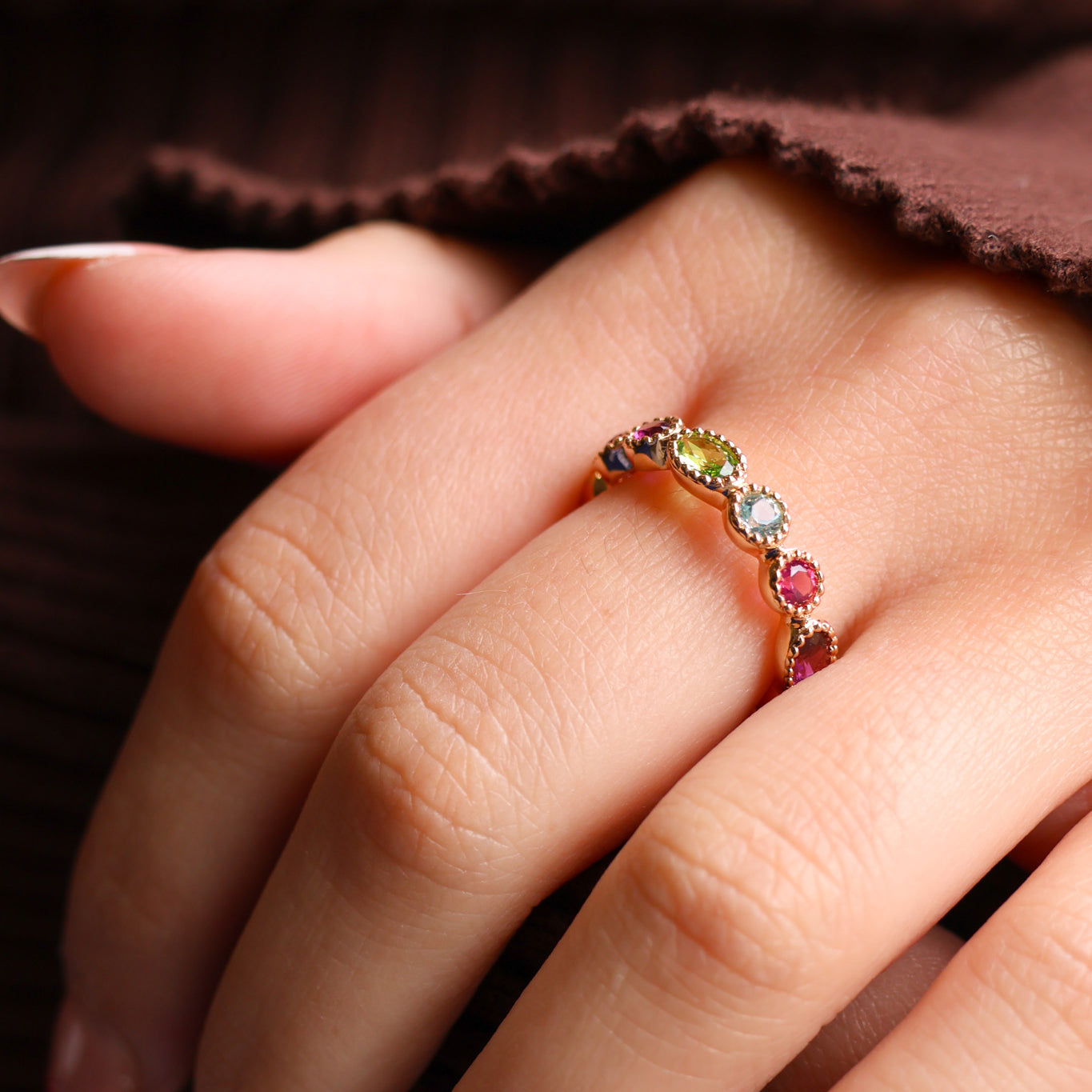 Avalon feston band ring with multicolored zircons gold-plated