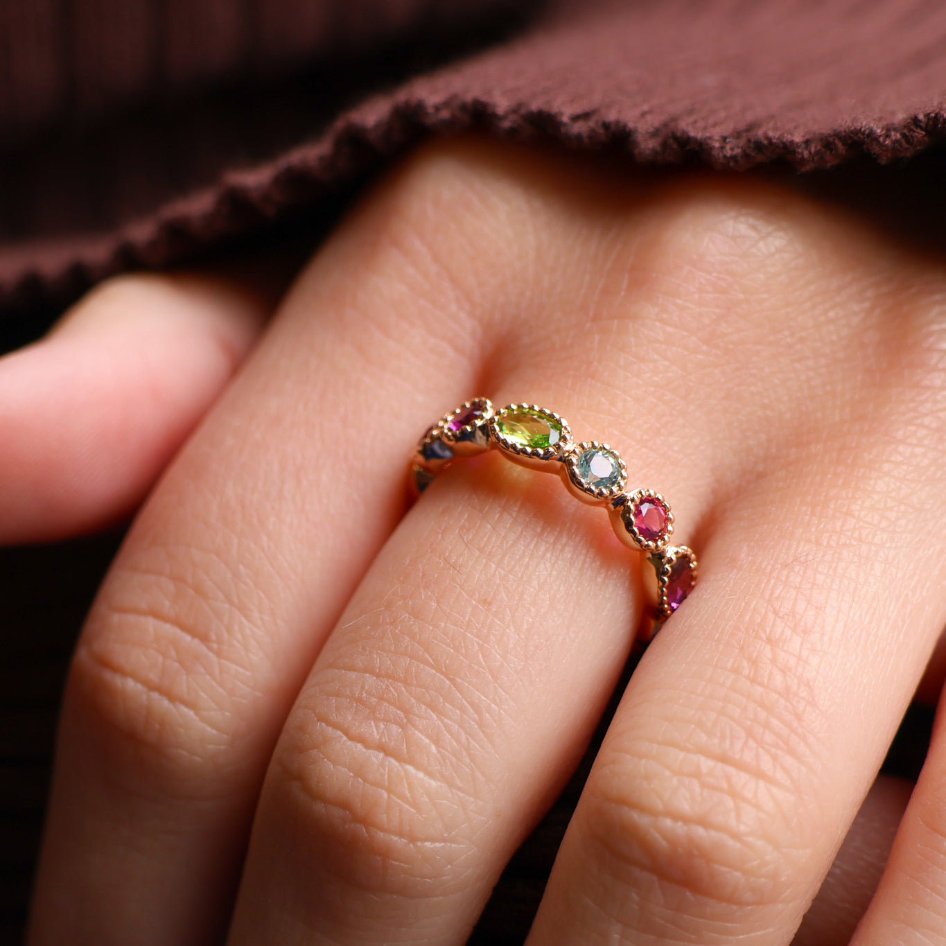 Avalon feston band ring with multicolored zircons gold-plated