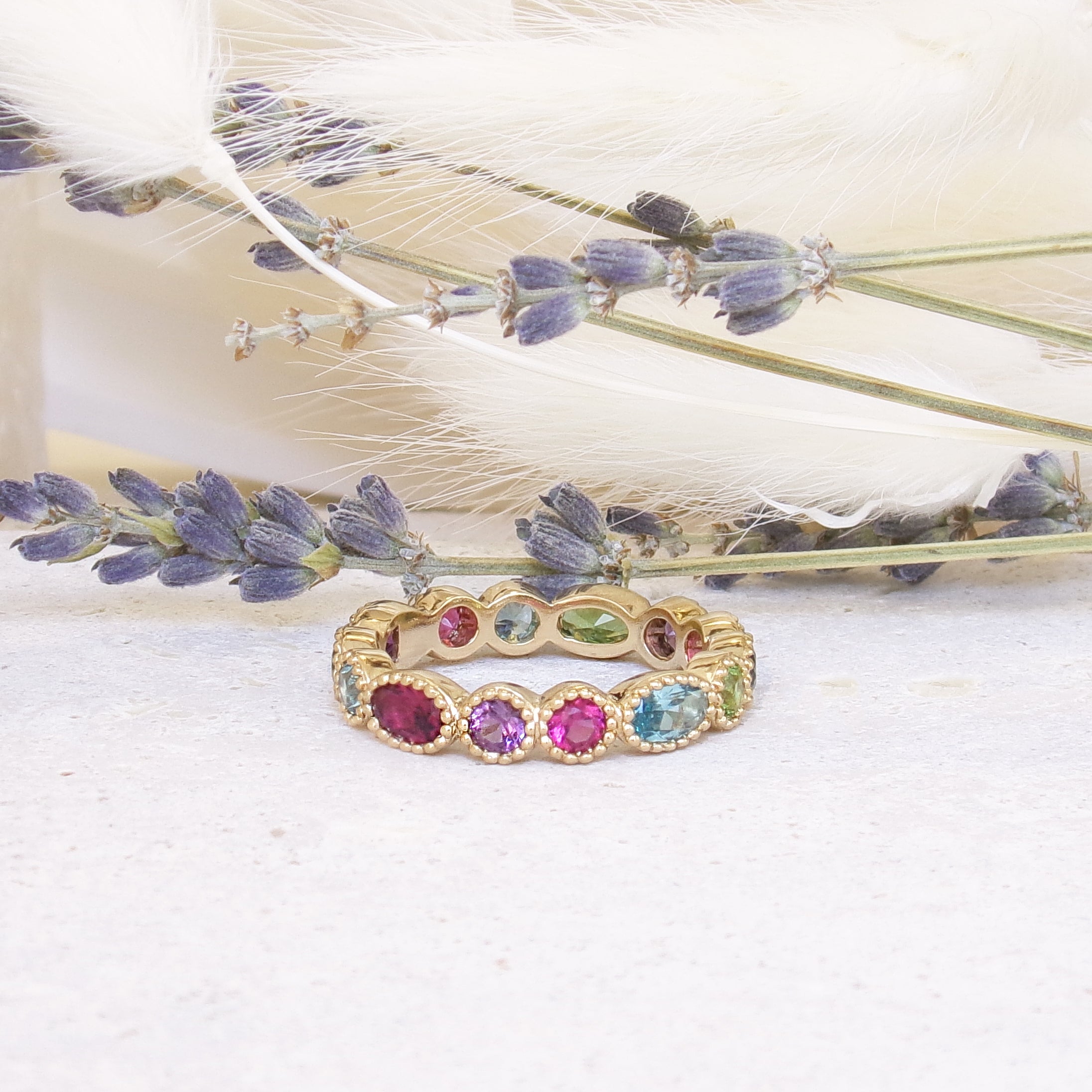 Avalon feston band ring with multicolored zircons gold-plated