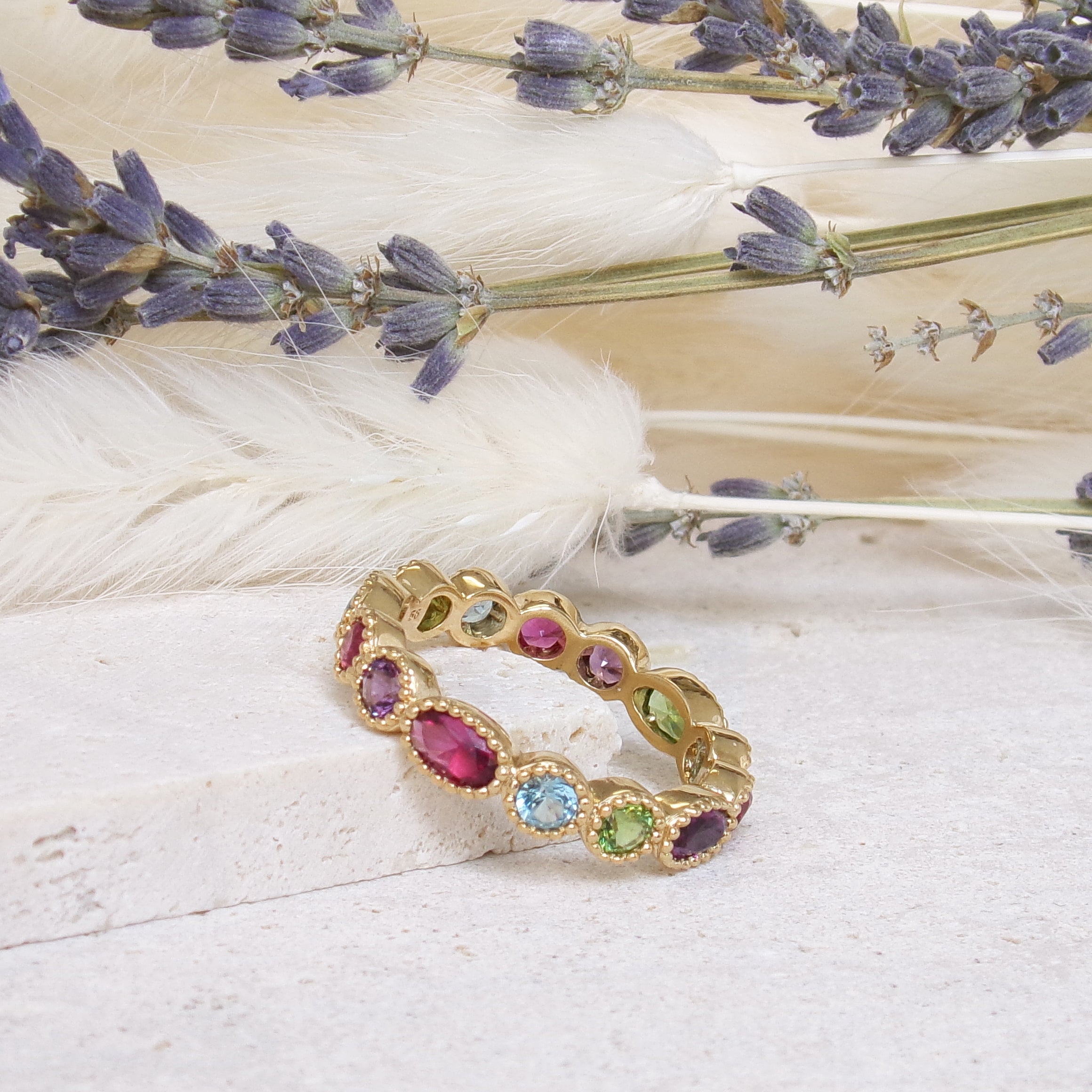 Avalon feston band ring with multicolored zircons gold-plated
