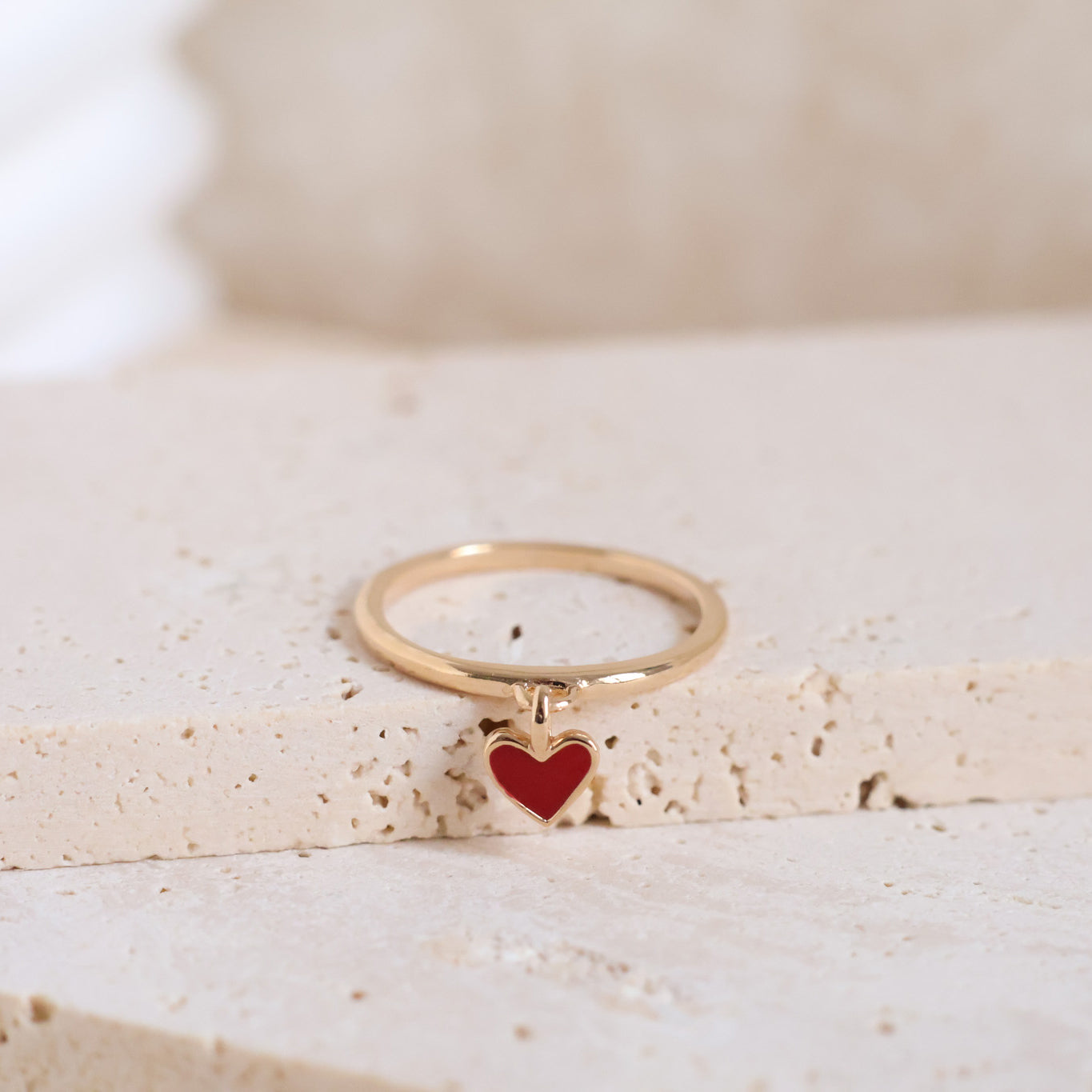 Clea red enamel heart ring gold plated