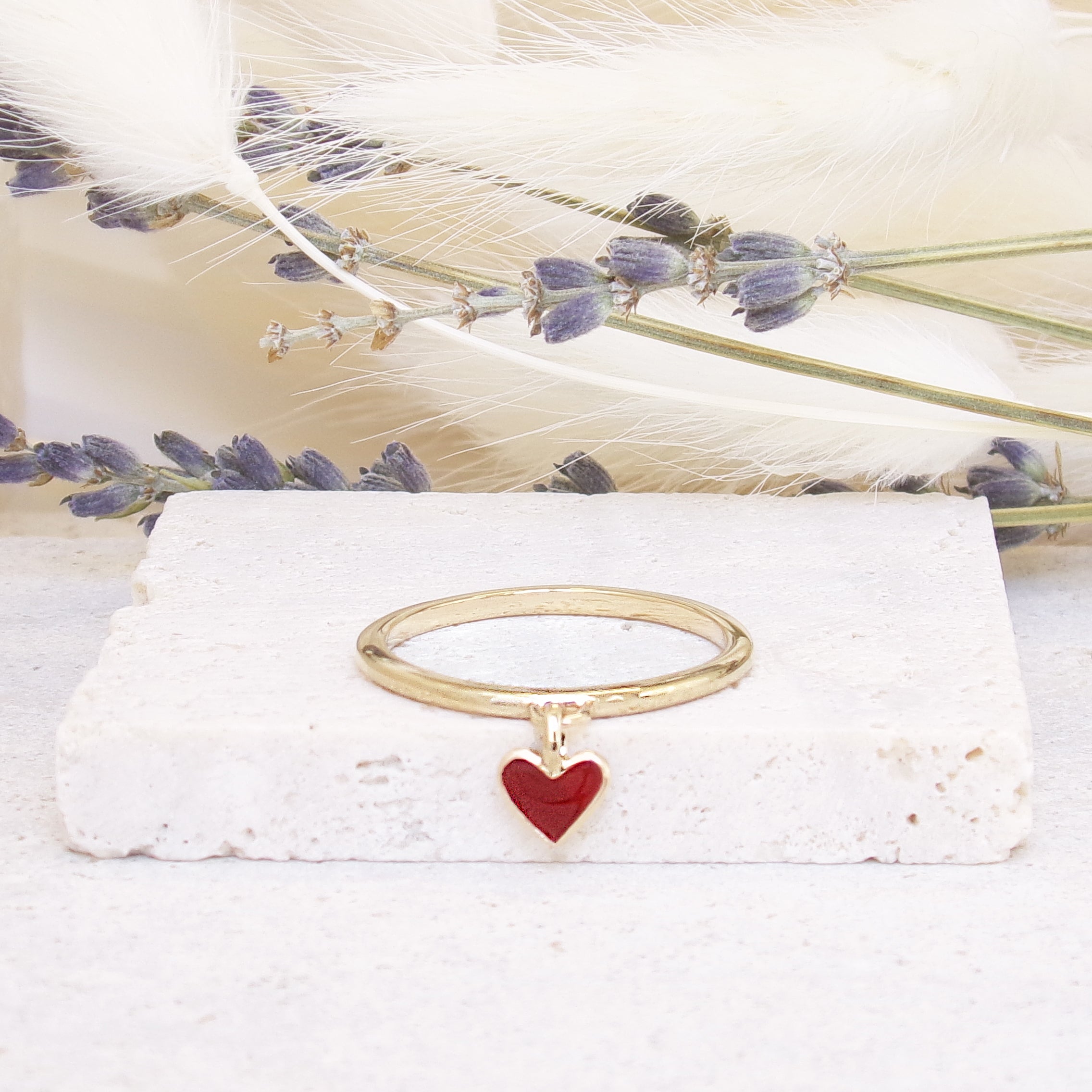 Clea red enamel heart ring gold plated