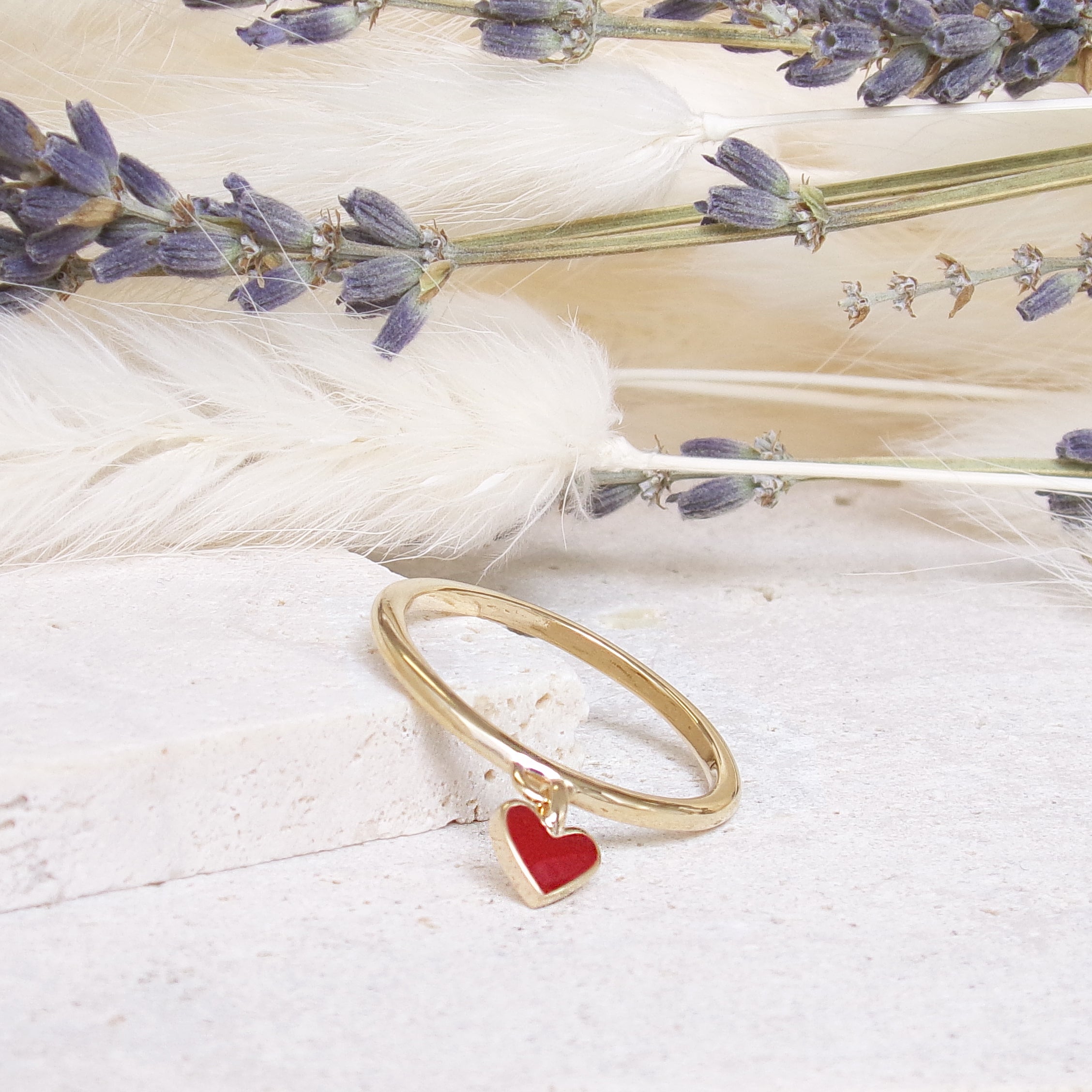 Clea red enamel heart ring gold plated