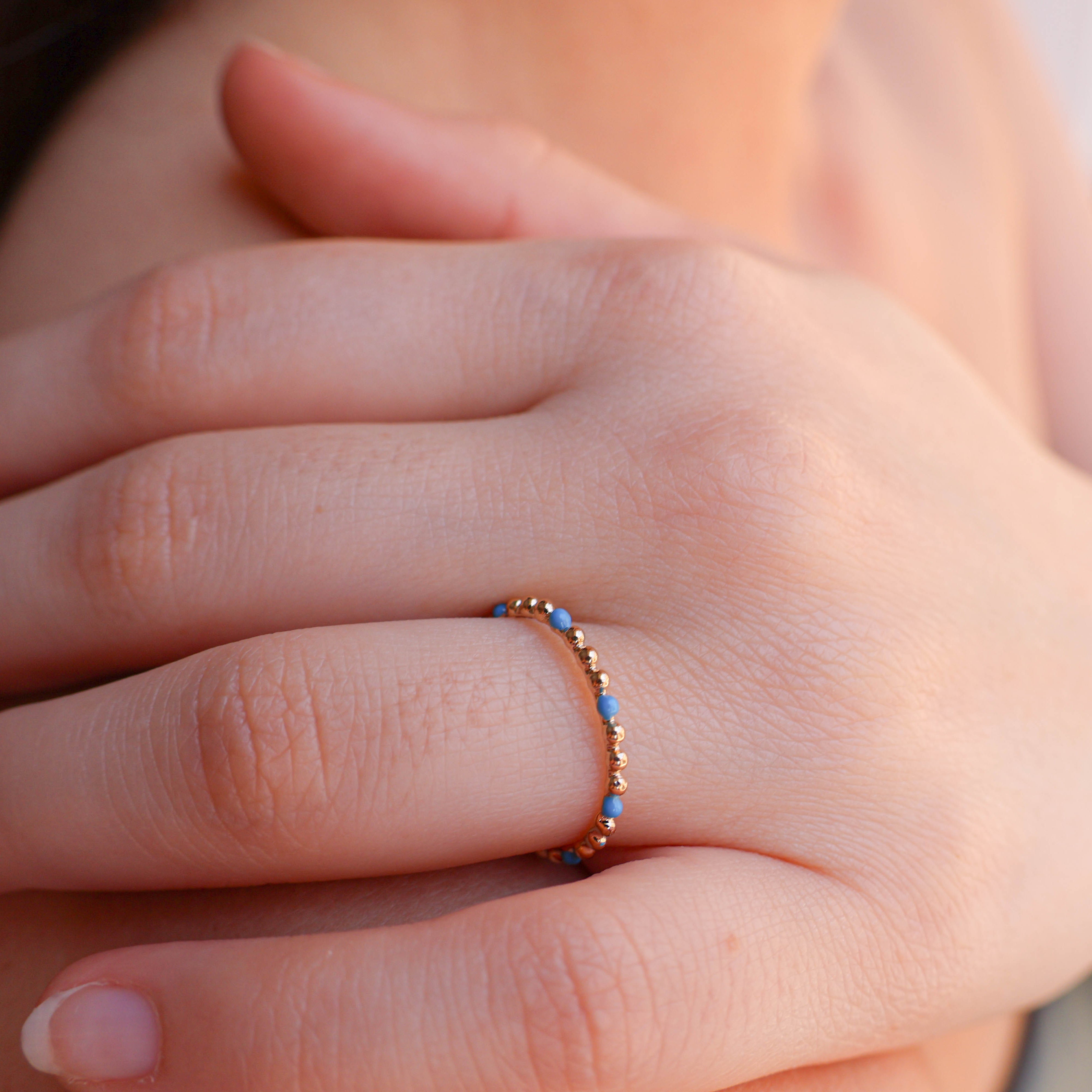Dana beaded ring with blue enamel gold-plated