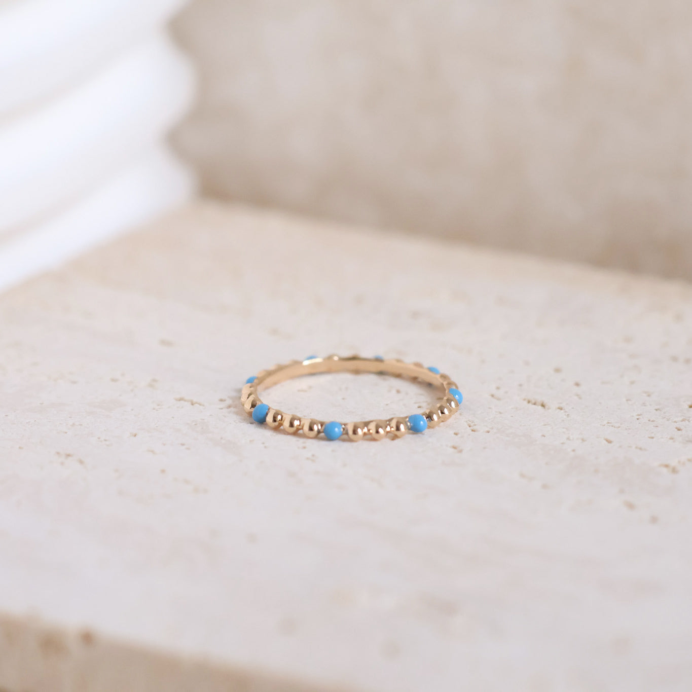 Dana beaded ring with blue enamel gold-plated