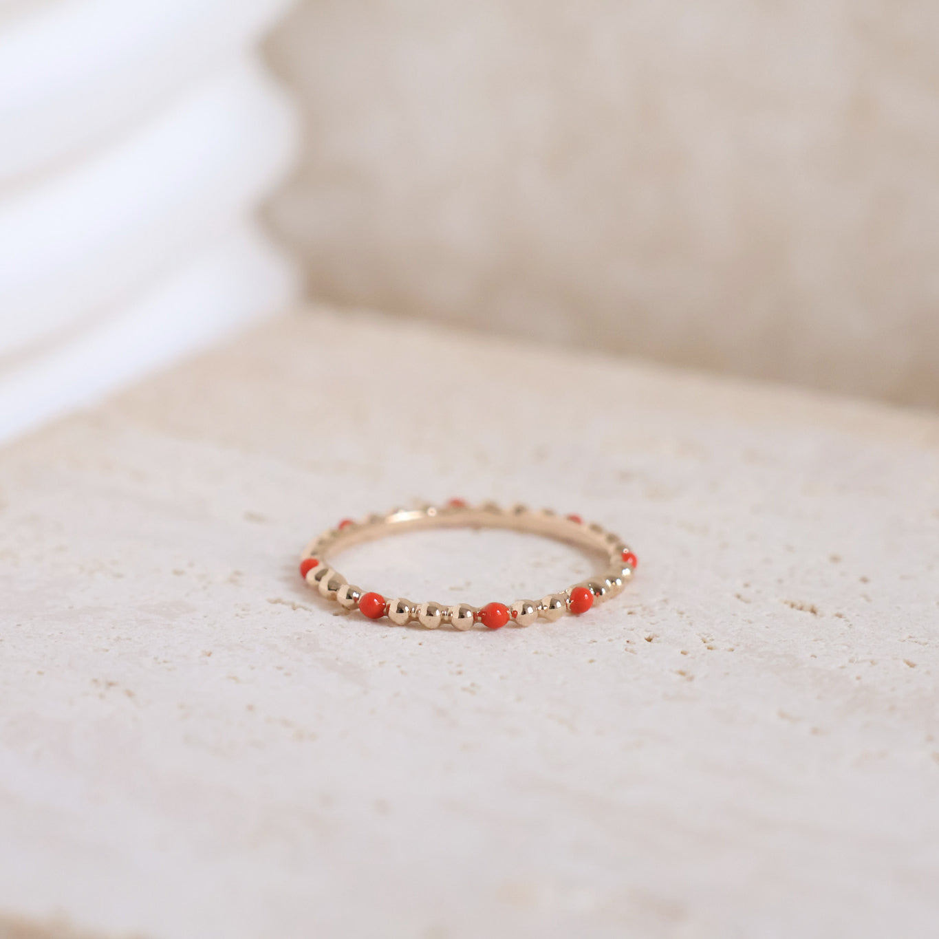 Dana beaded ring with red enamel gold-plated