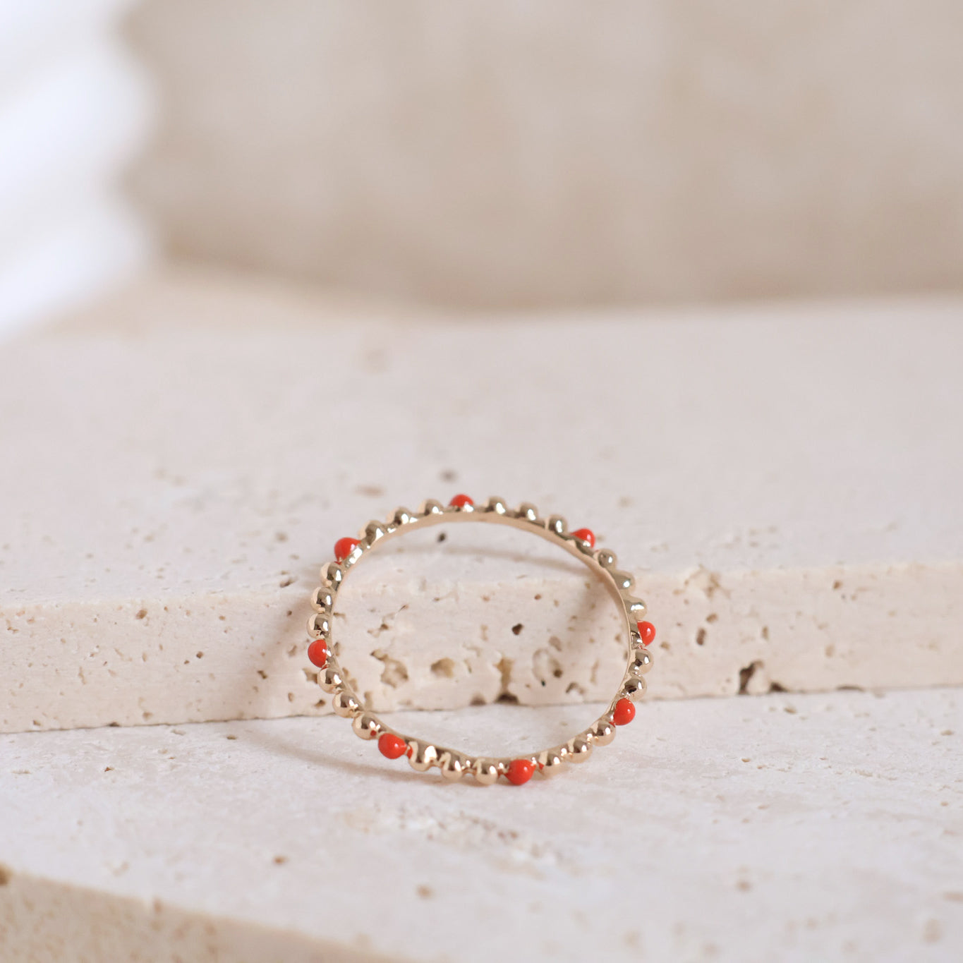Dana beaded ring with red enamel gold-plated