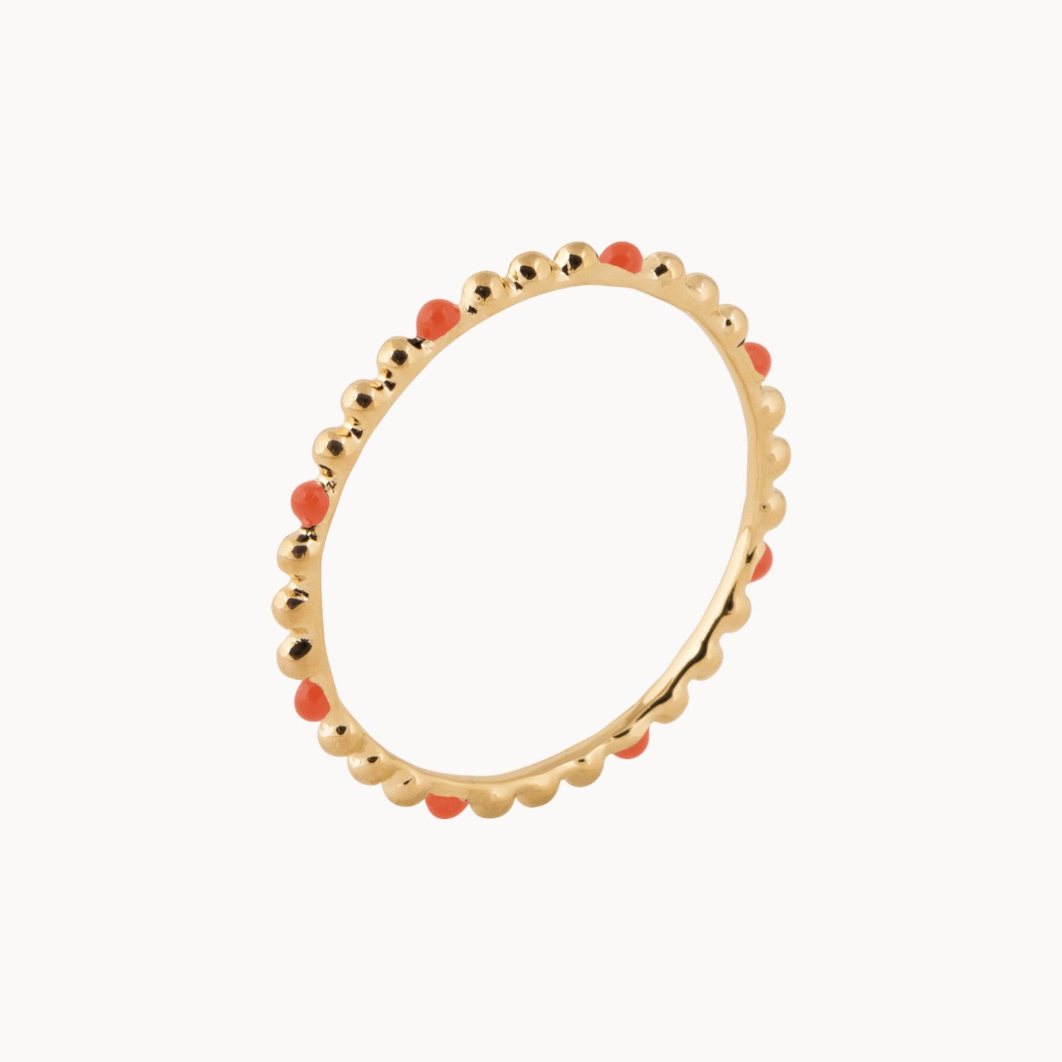 Dana beaded ring with red enamel gold-plated