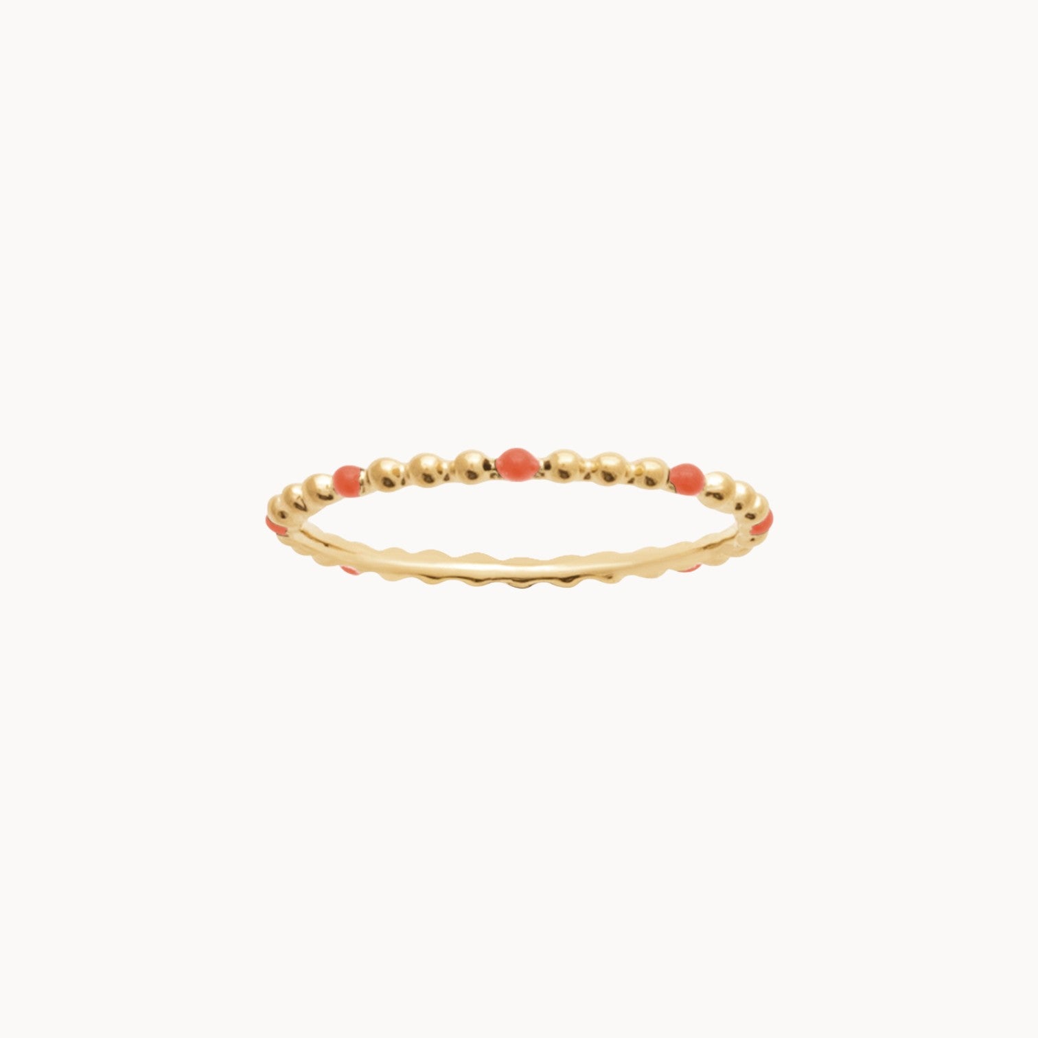 Dana beaded ring with red enamel gold-plated