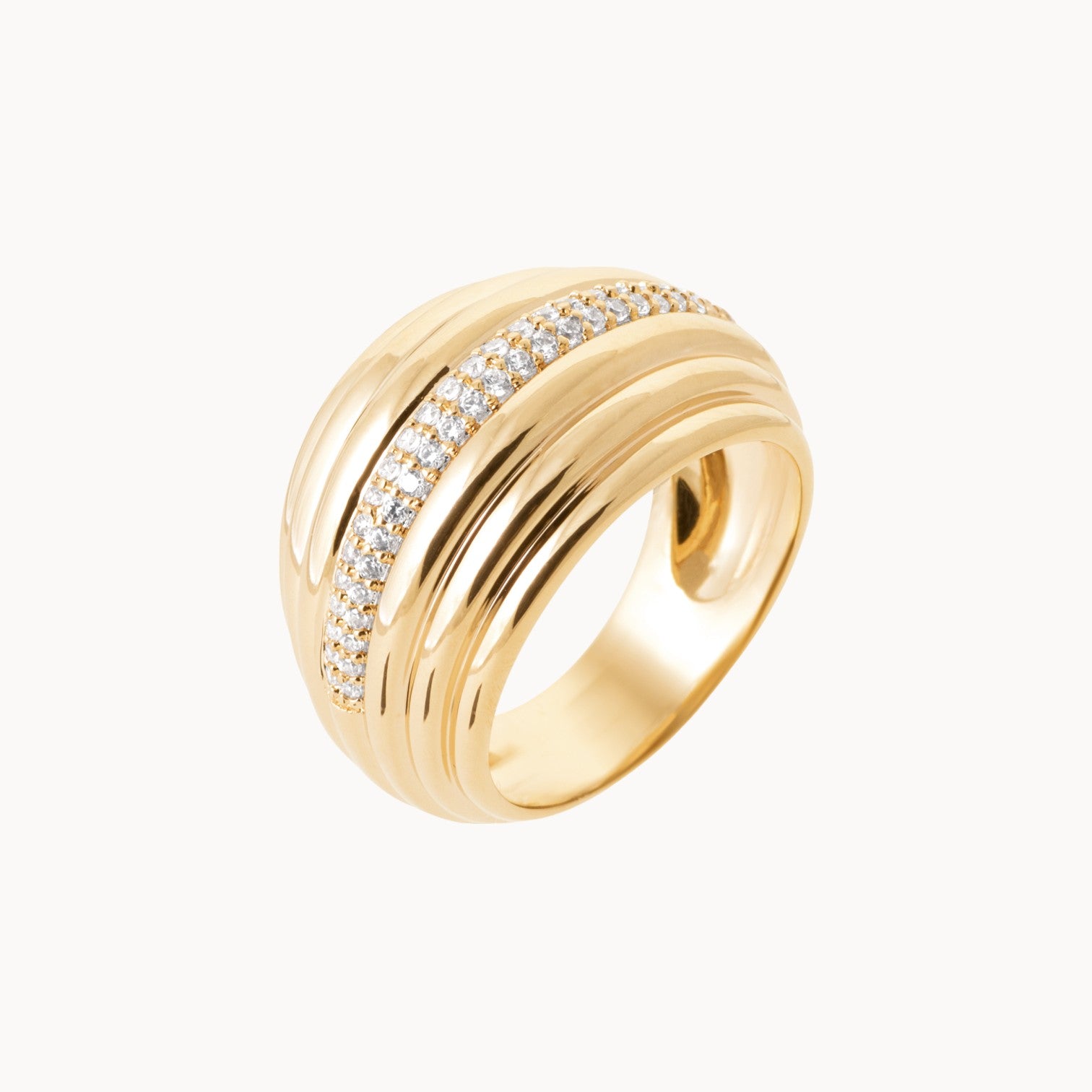Capri ring wide draped with zircons gold plated