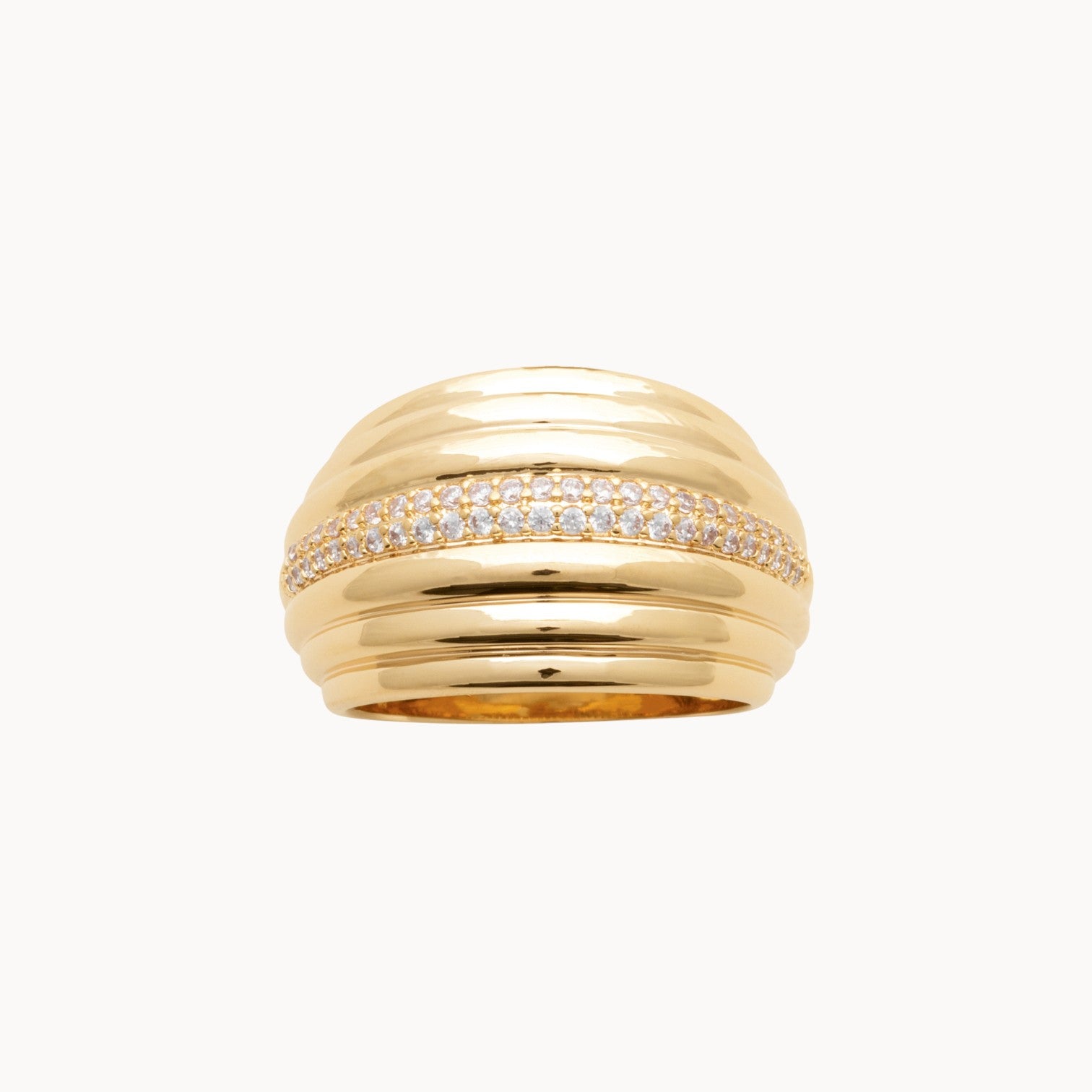 Capri ring wide draped with zircons gold plated