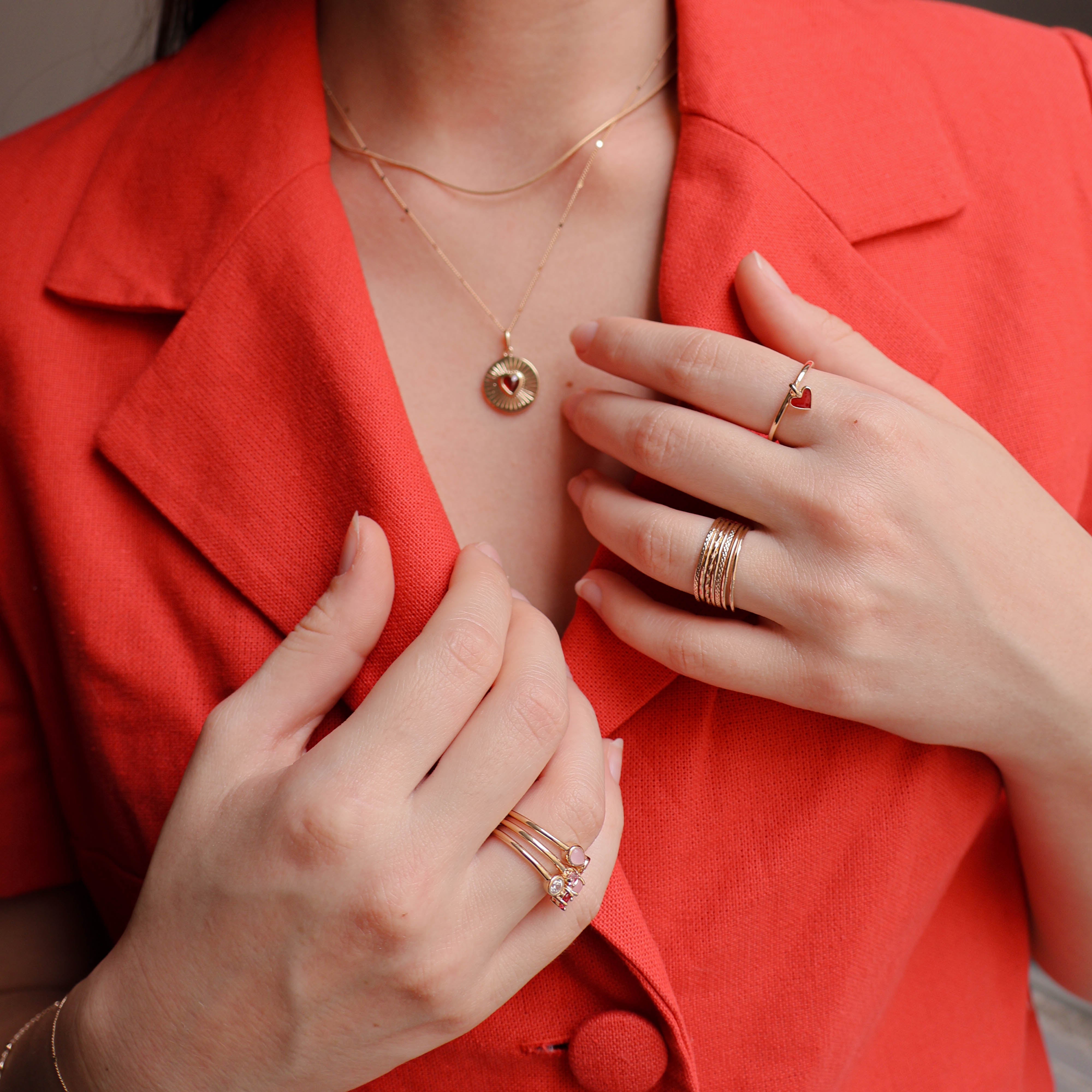 Anya ring three rows with white and pink zircons gold plated