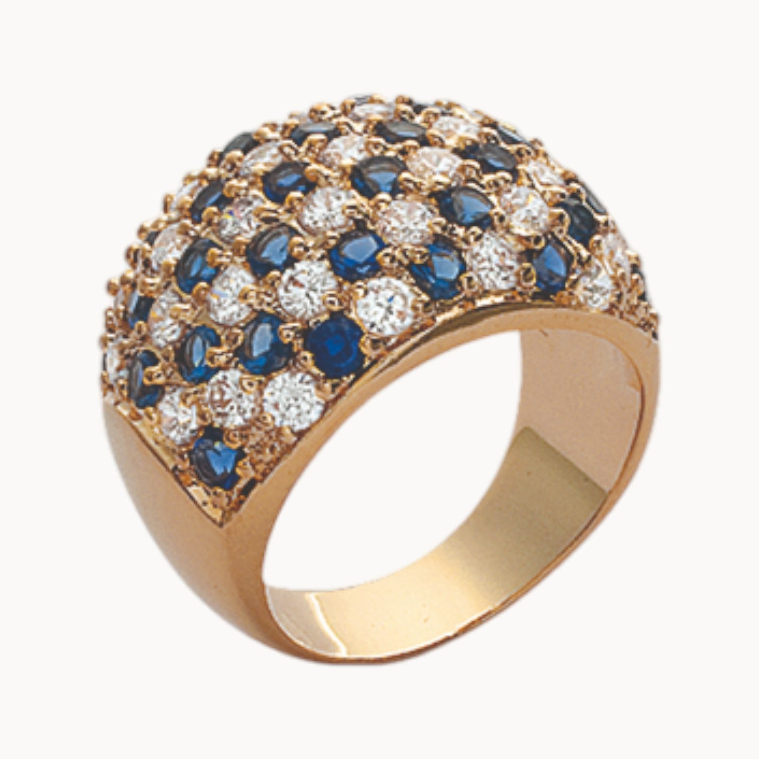 Nolita curved ring with white and blue zircons gold-plated