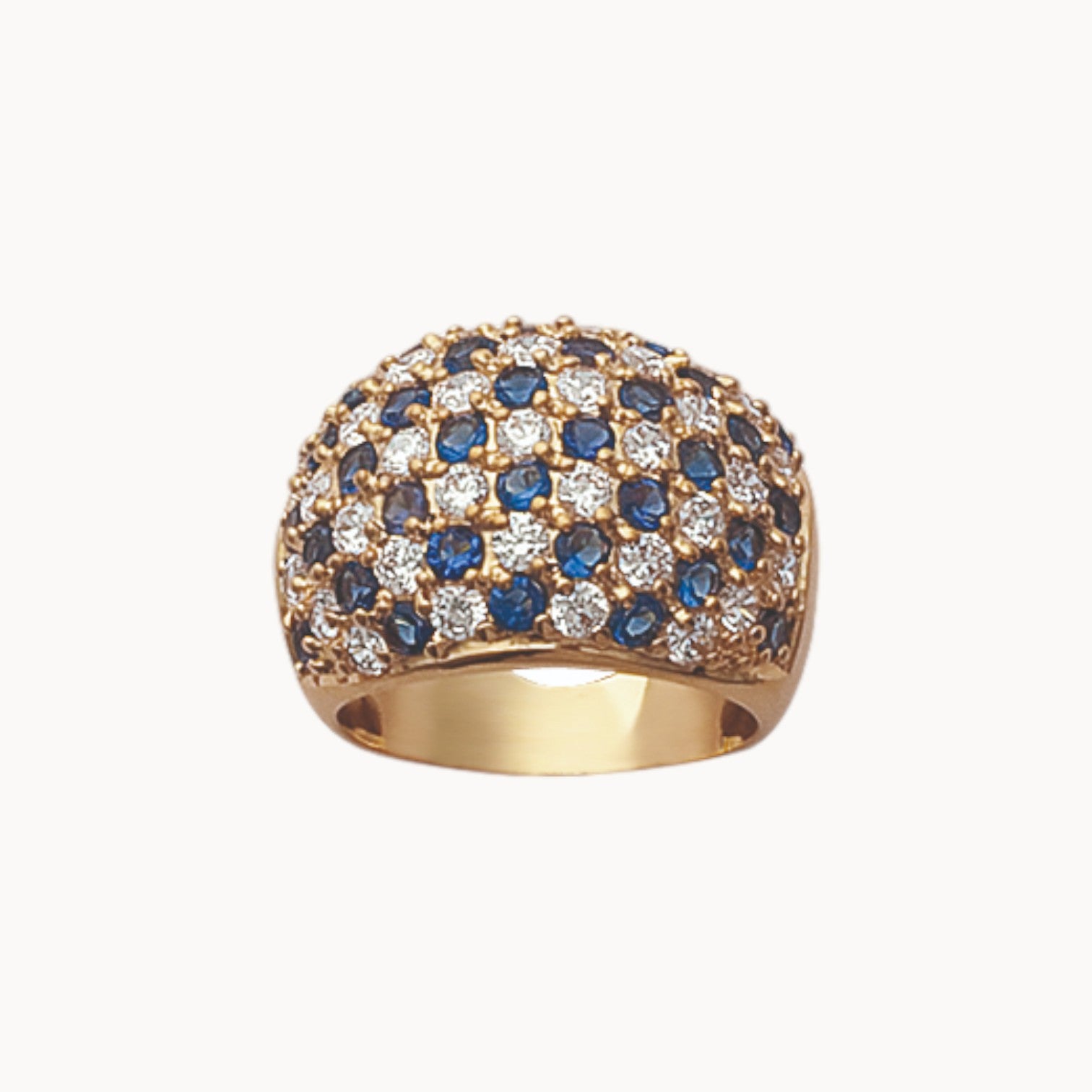 Nolita curved ring with white and blue zircons gold-plated