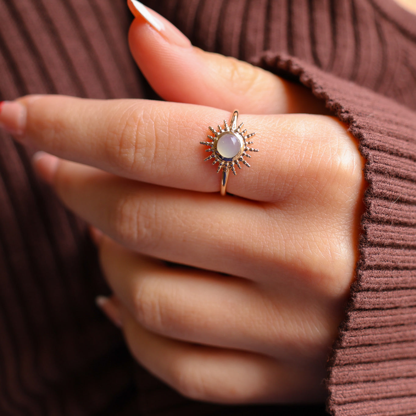 Azia ring with blue agate sunburst gold-plated