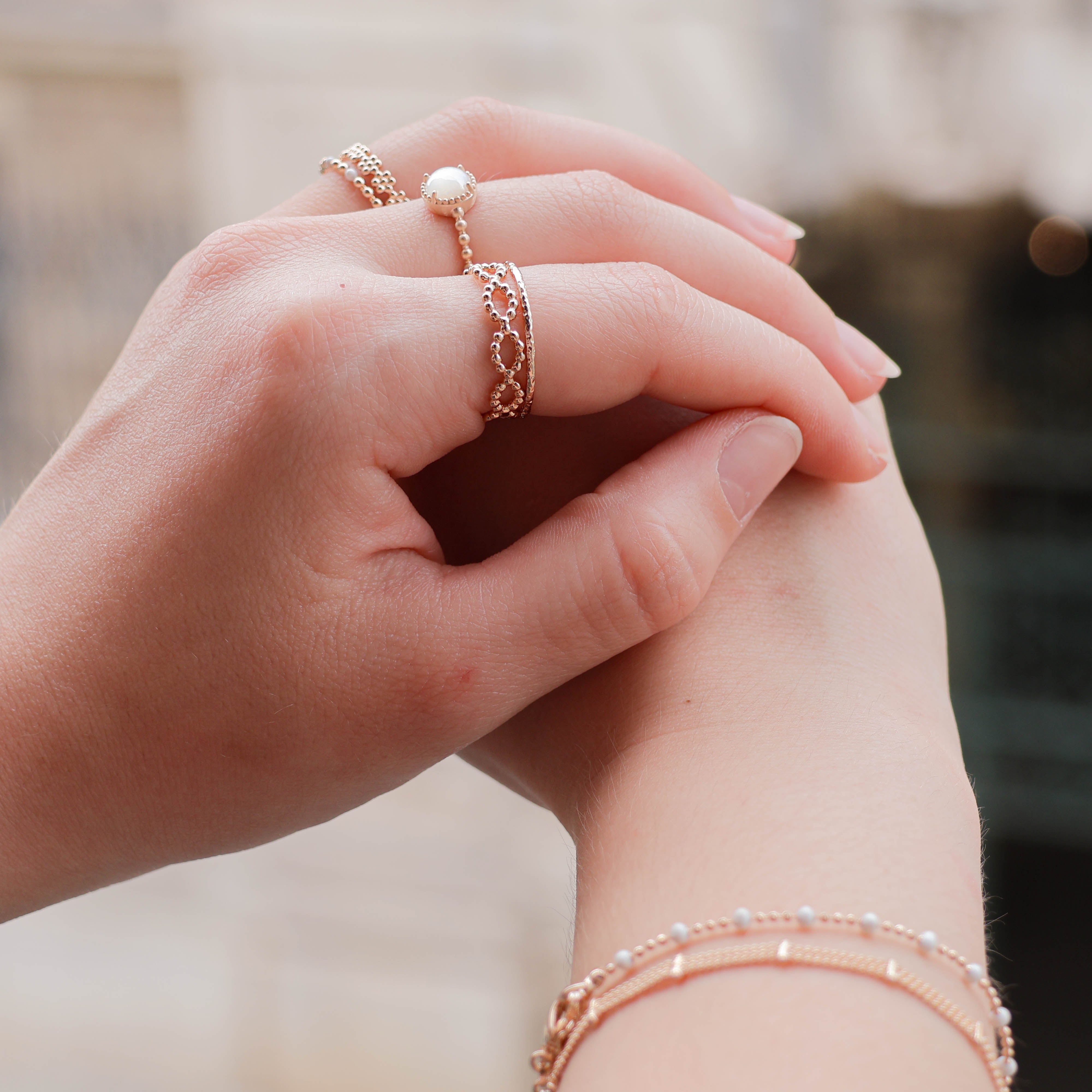 Gala ring with oval beaded links gold plated