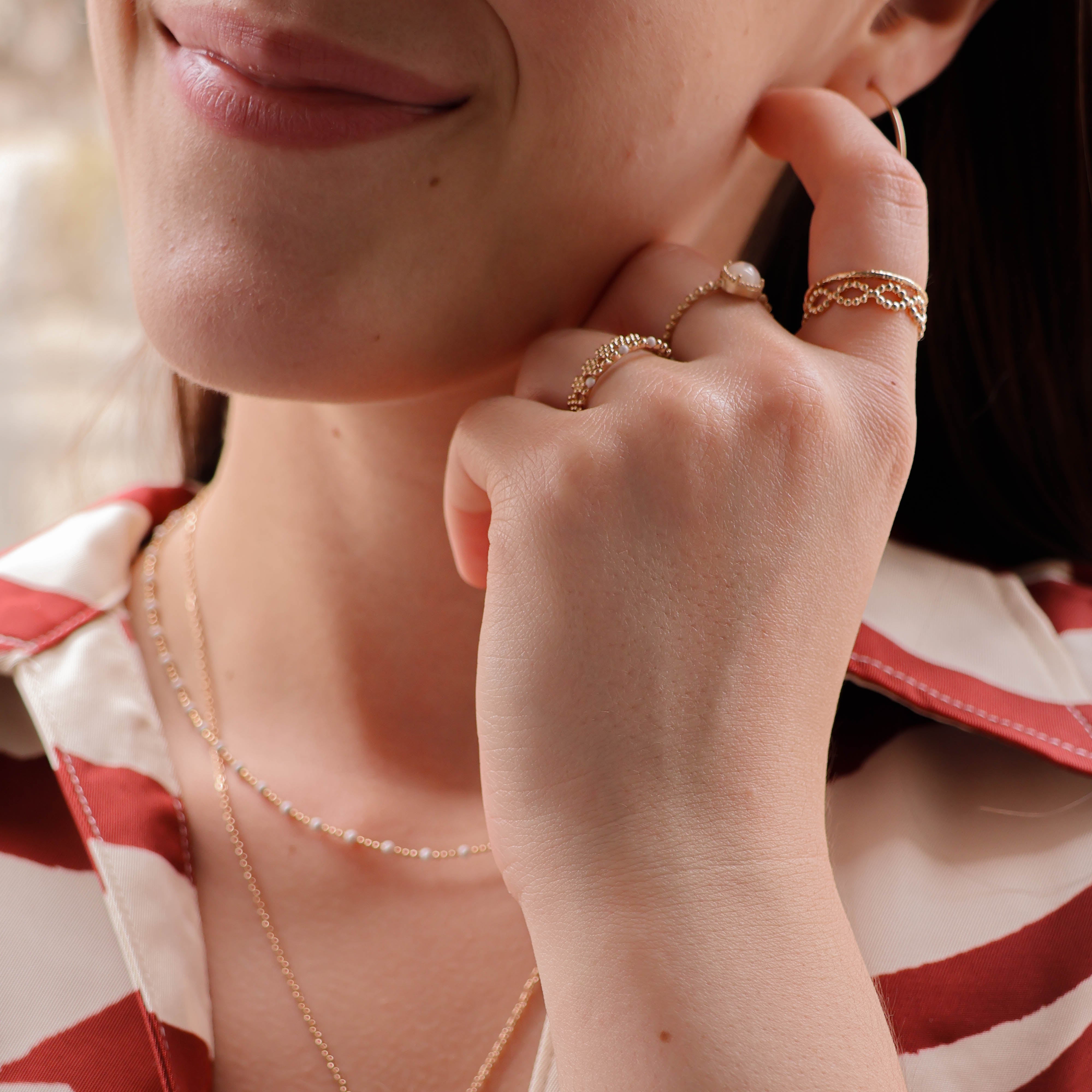 Gala ring with oval beaded links gold plated