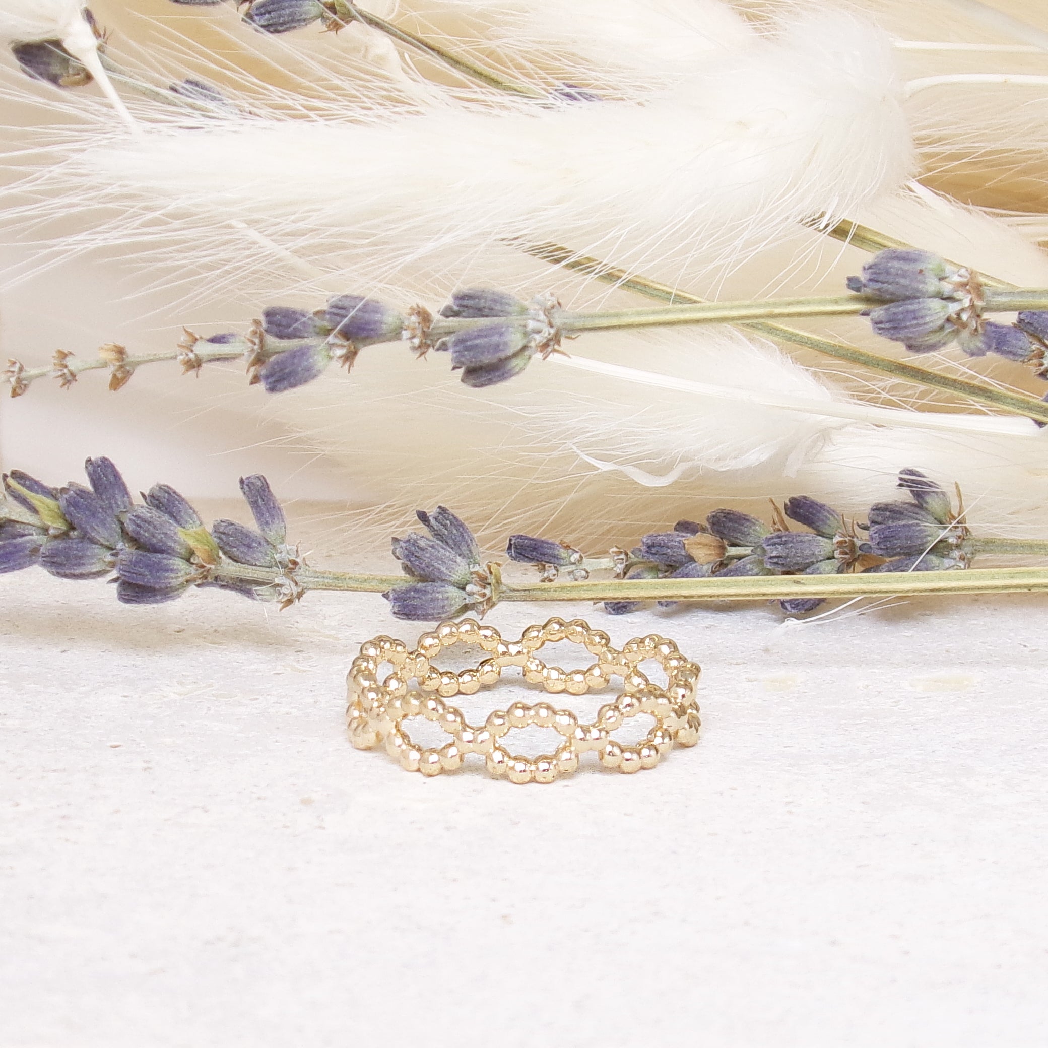 Gala ring with oval beaded links gold plated