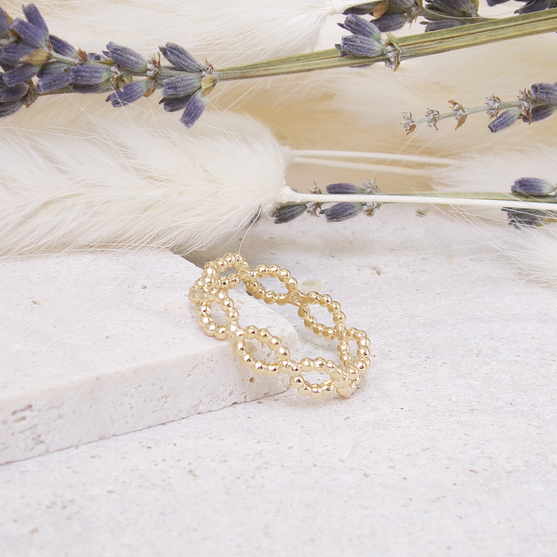 Gala ring with oval beaded links gold plated