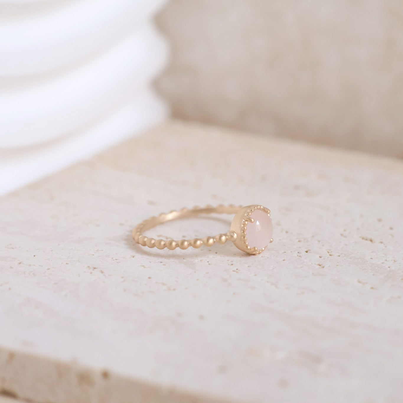 Lomita beaded ring rose Quartz gold plated