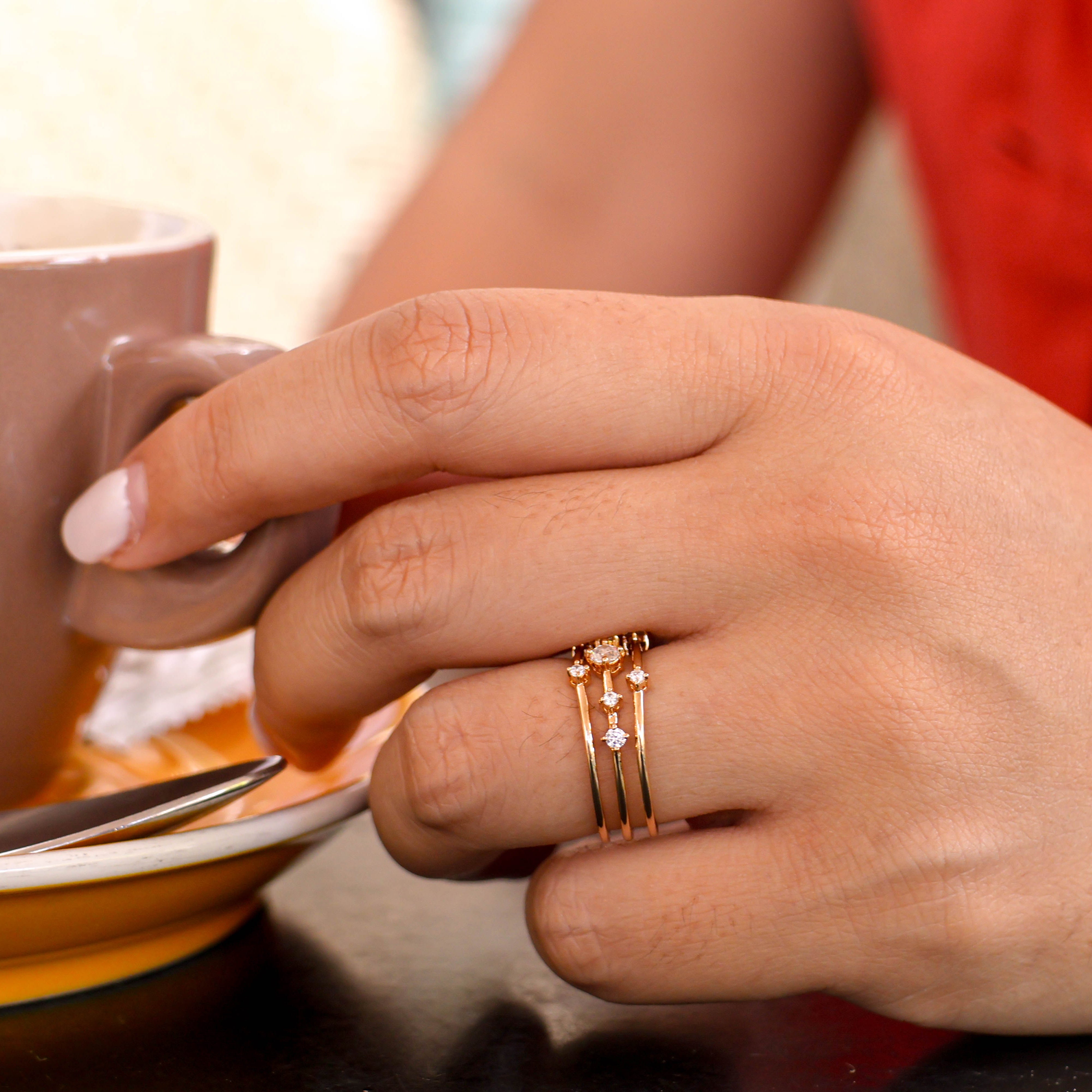 Sadao three row ring with zircons gold plated