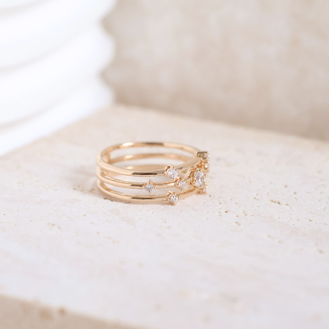 Sadao three row ring with zircons gold plated