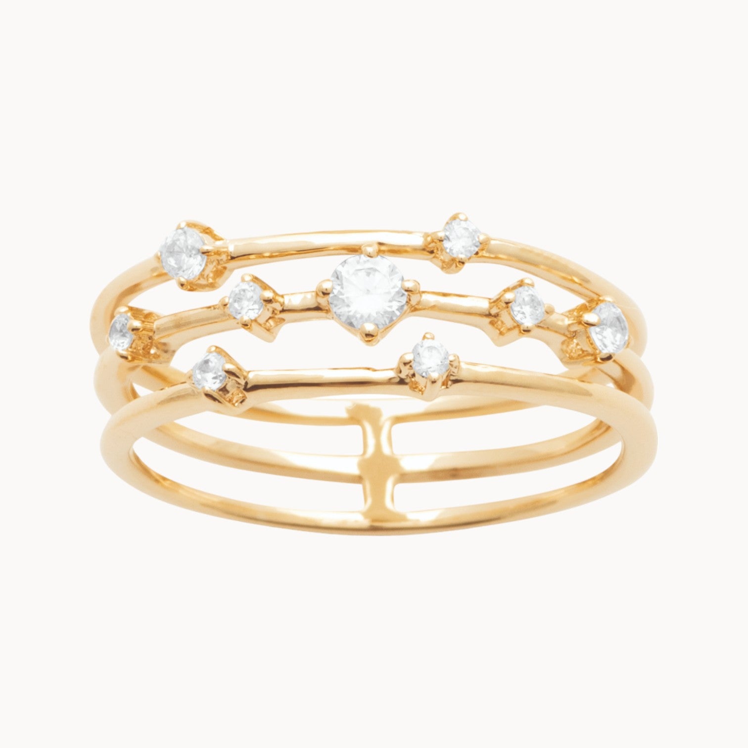 Sadao three row ring with zircons gold plated
