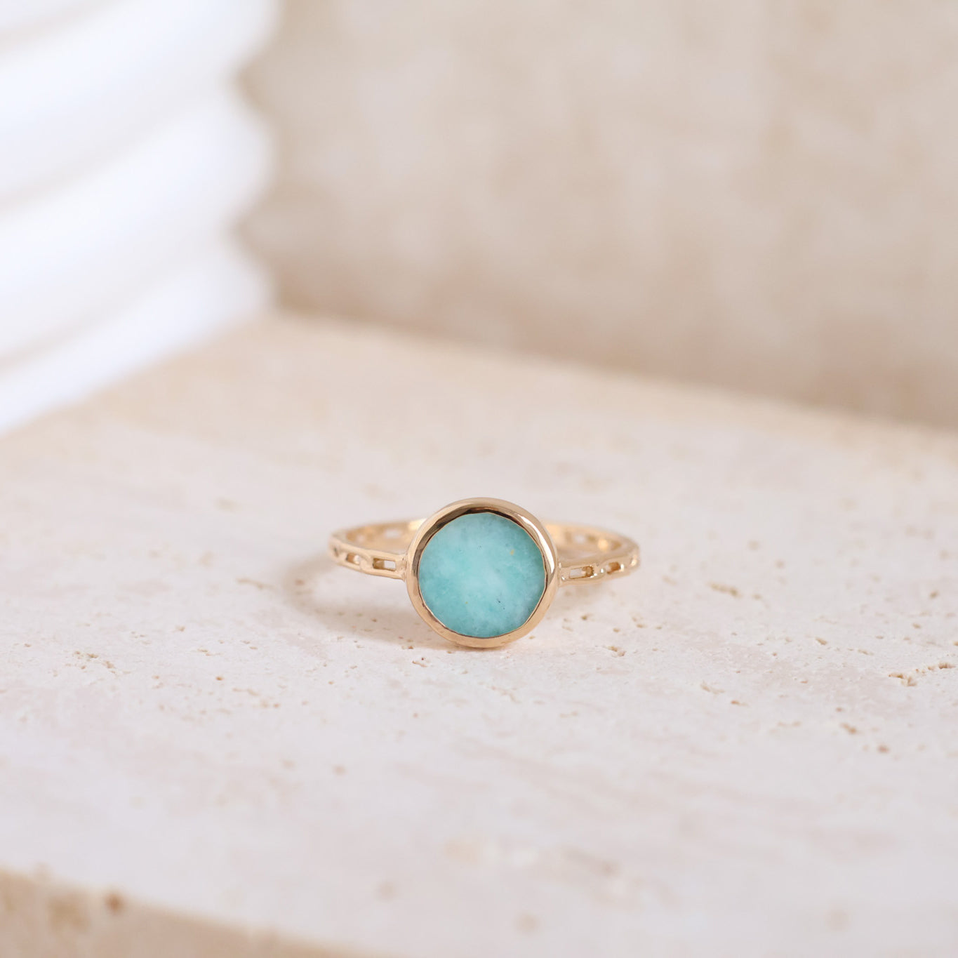 Kara openwork ring with Amazonite gold plated