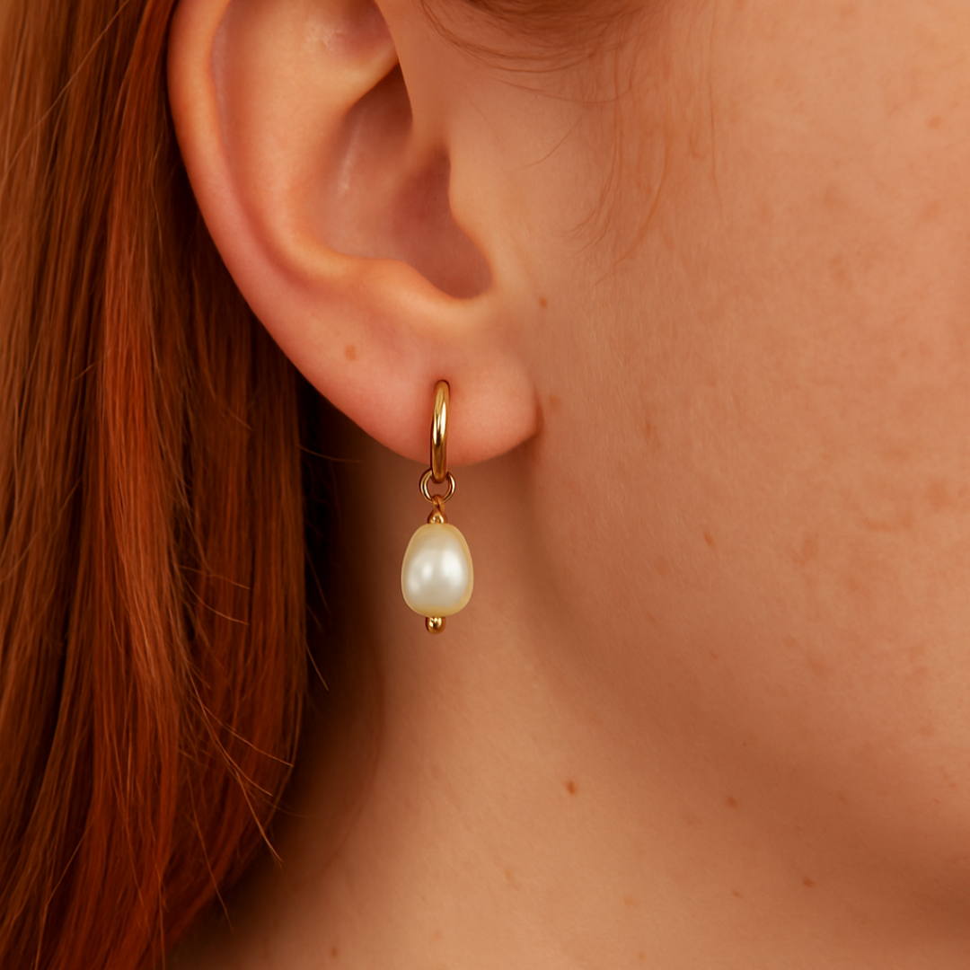 Oahu hoop earrings cultured pearl gold-plated