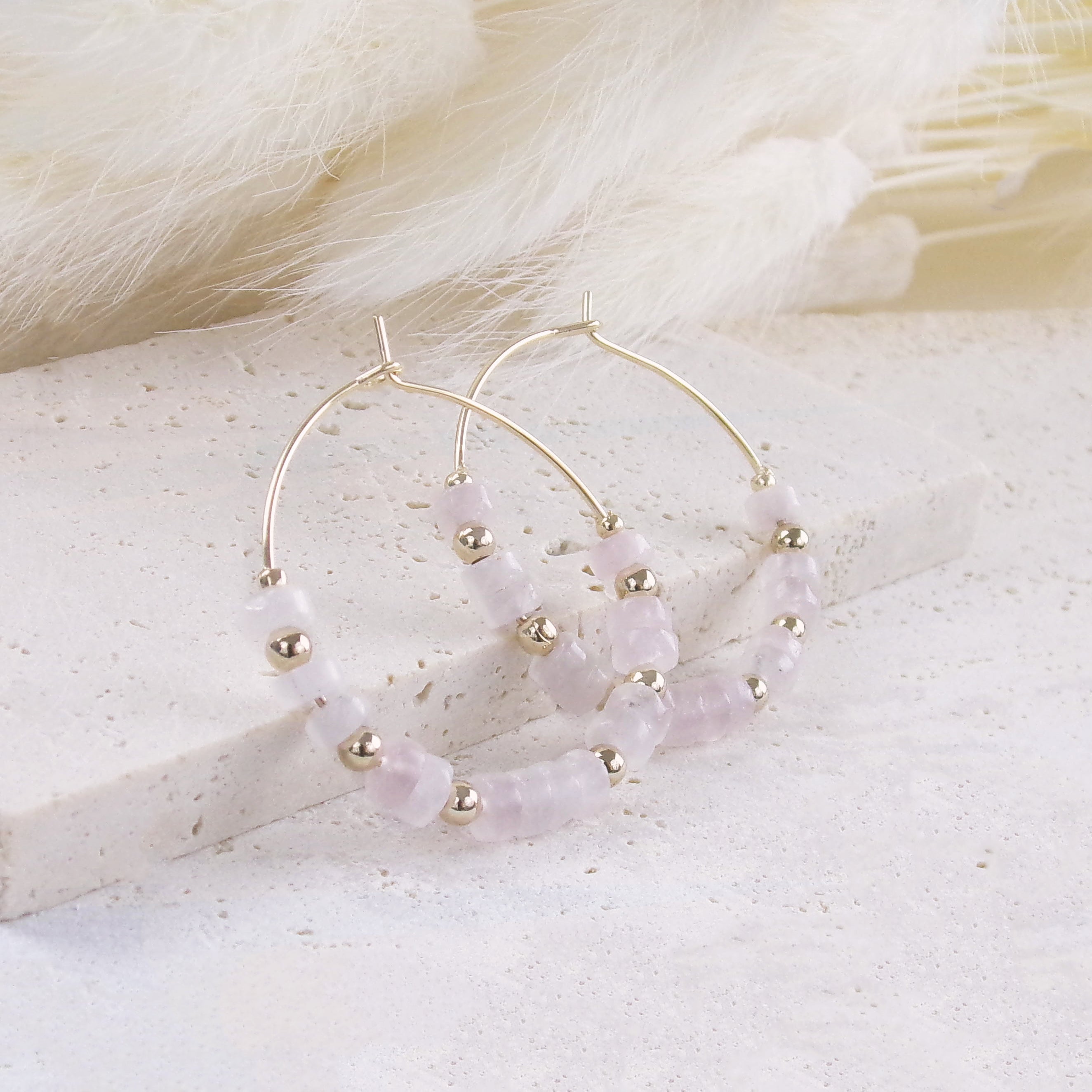Lima hoop earrings rose quartz gold-plated