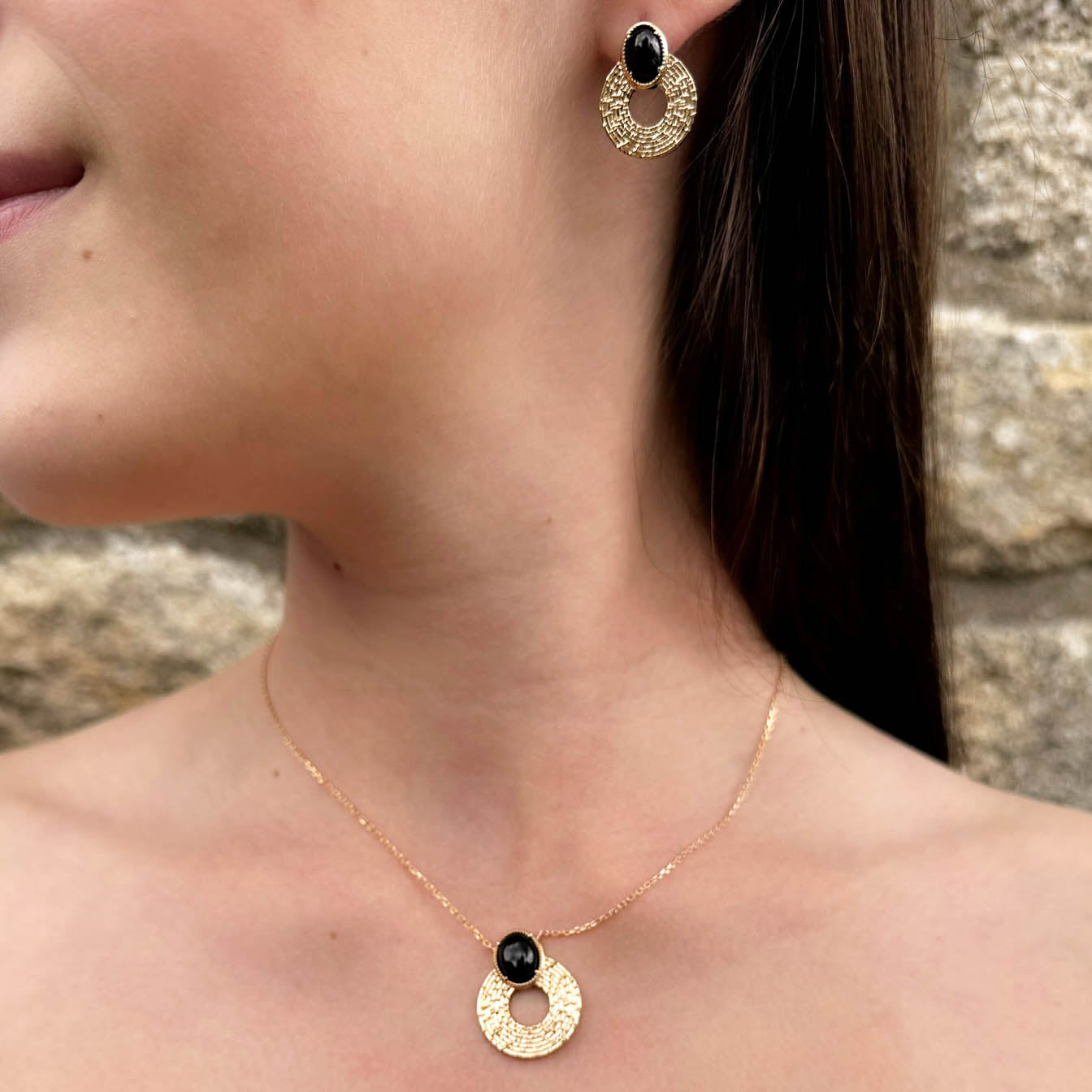 Naroa earrings black agate gold-plated