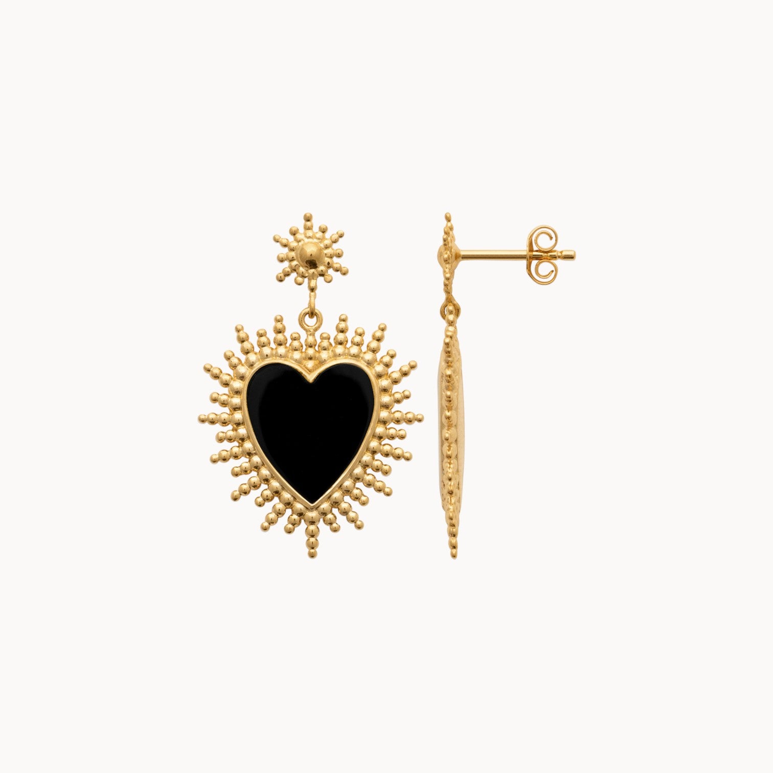 Gold-plated black agate heart Zaia earrings