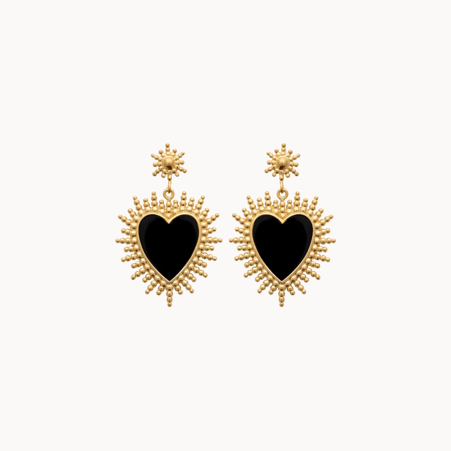 Gold-plated black agate heart Zaia earrings