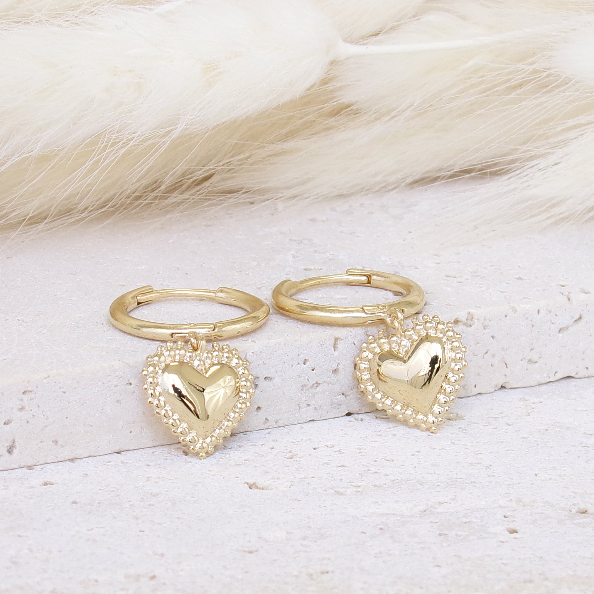 Lakota mini hoop earrings domed hearts gold-plated