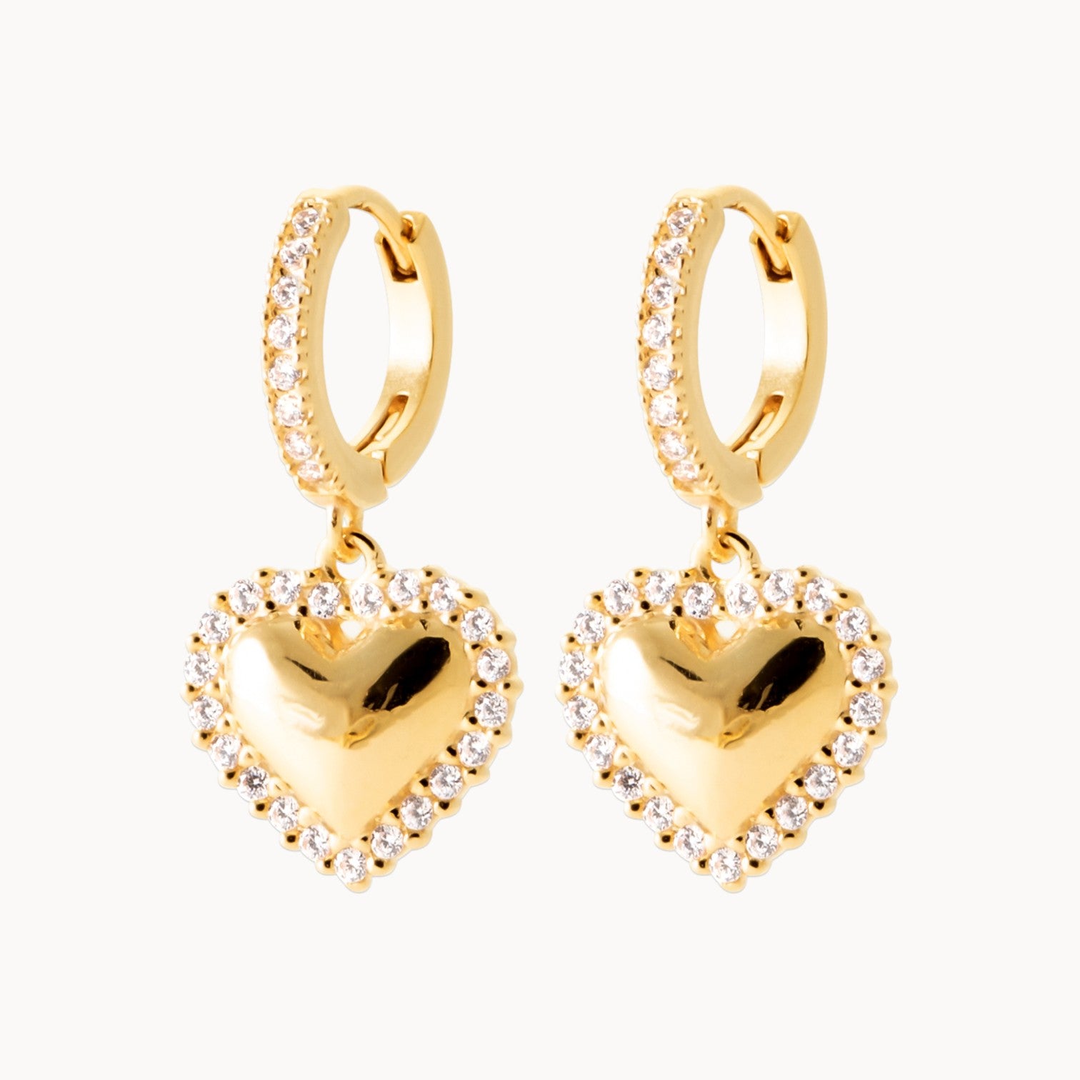 Loja mini hoop earrings curved heart with zircons gold-plated