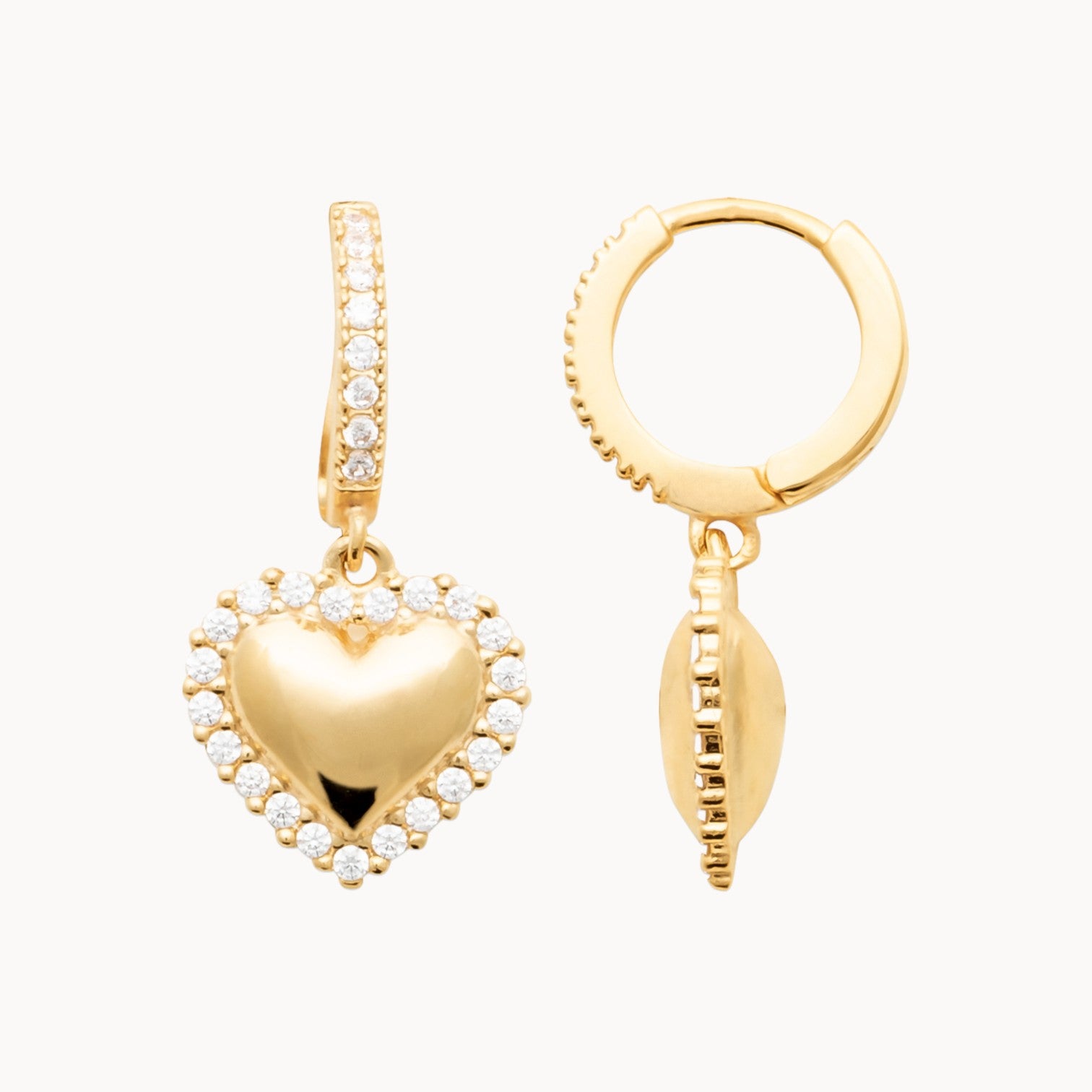 Loja mini hoop earrings curved heart with zircons gold-plated