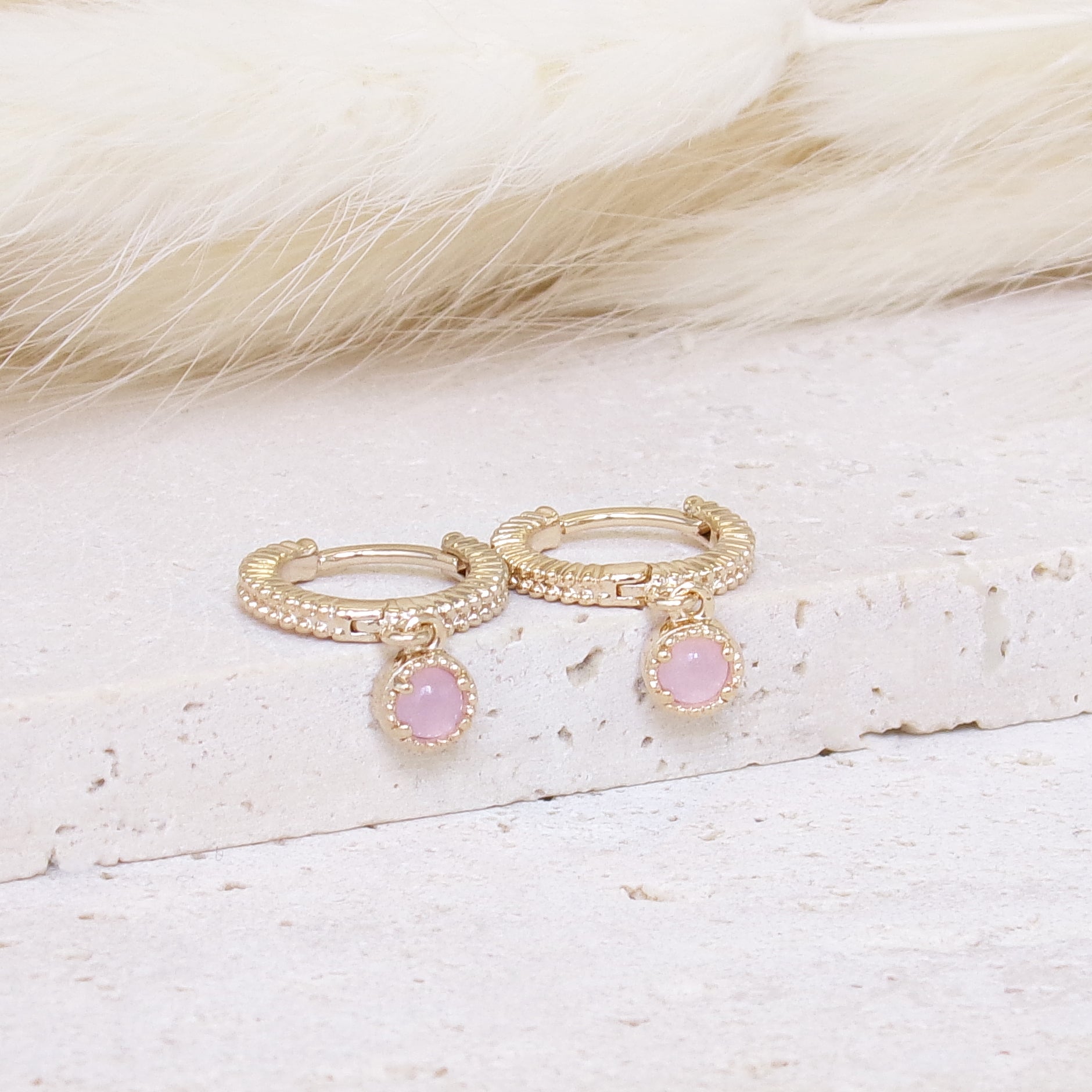 Mira mini hoop earrings striated rose quartz gold-plated