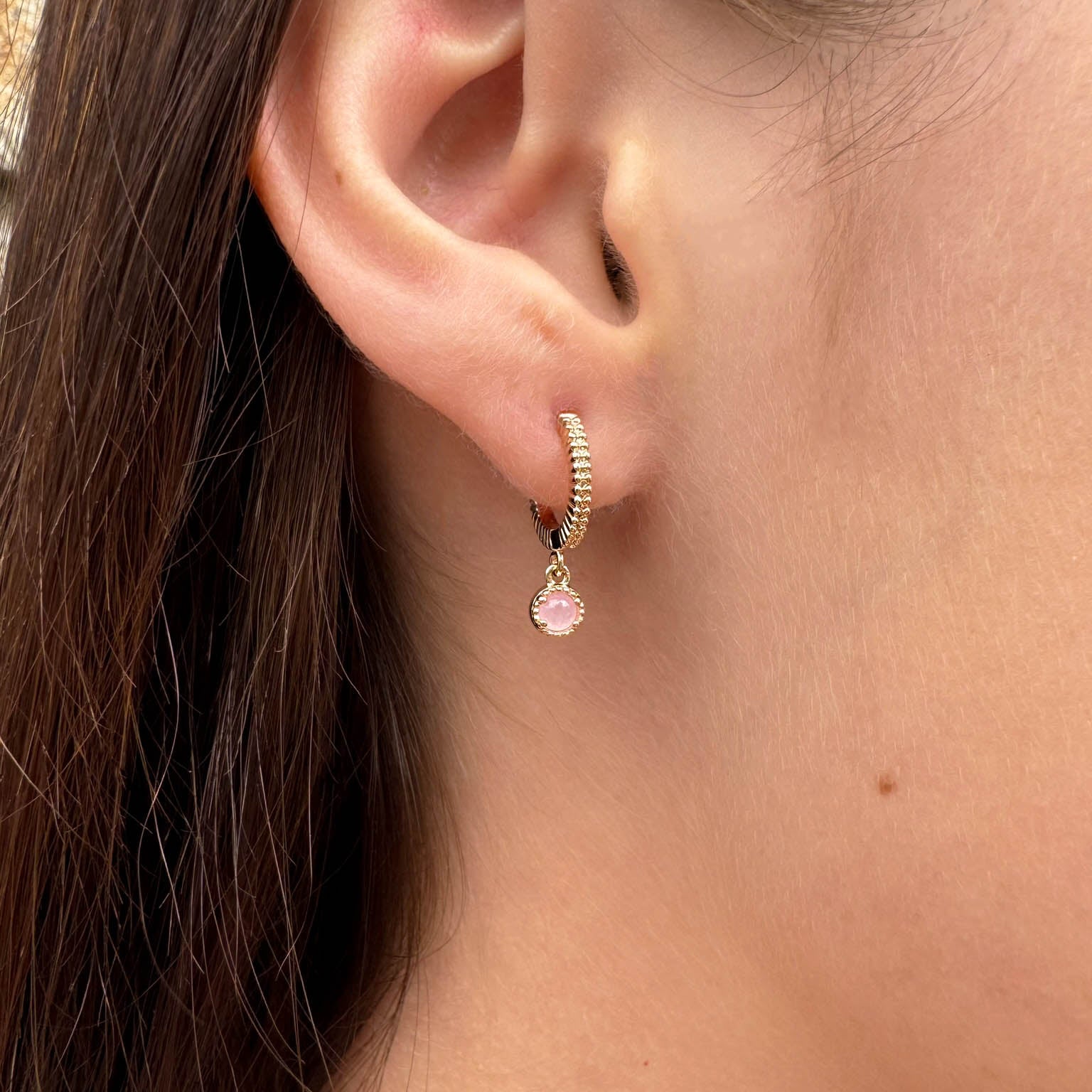 Mira mini hoop earrings striated rose quartz gold-plated