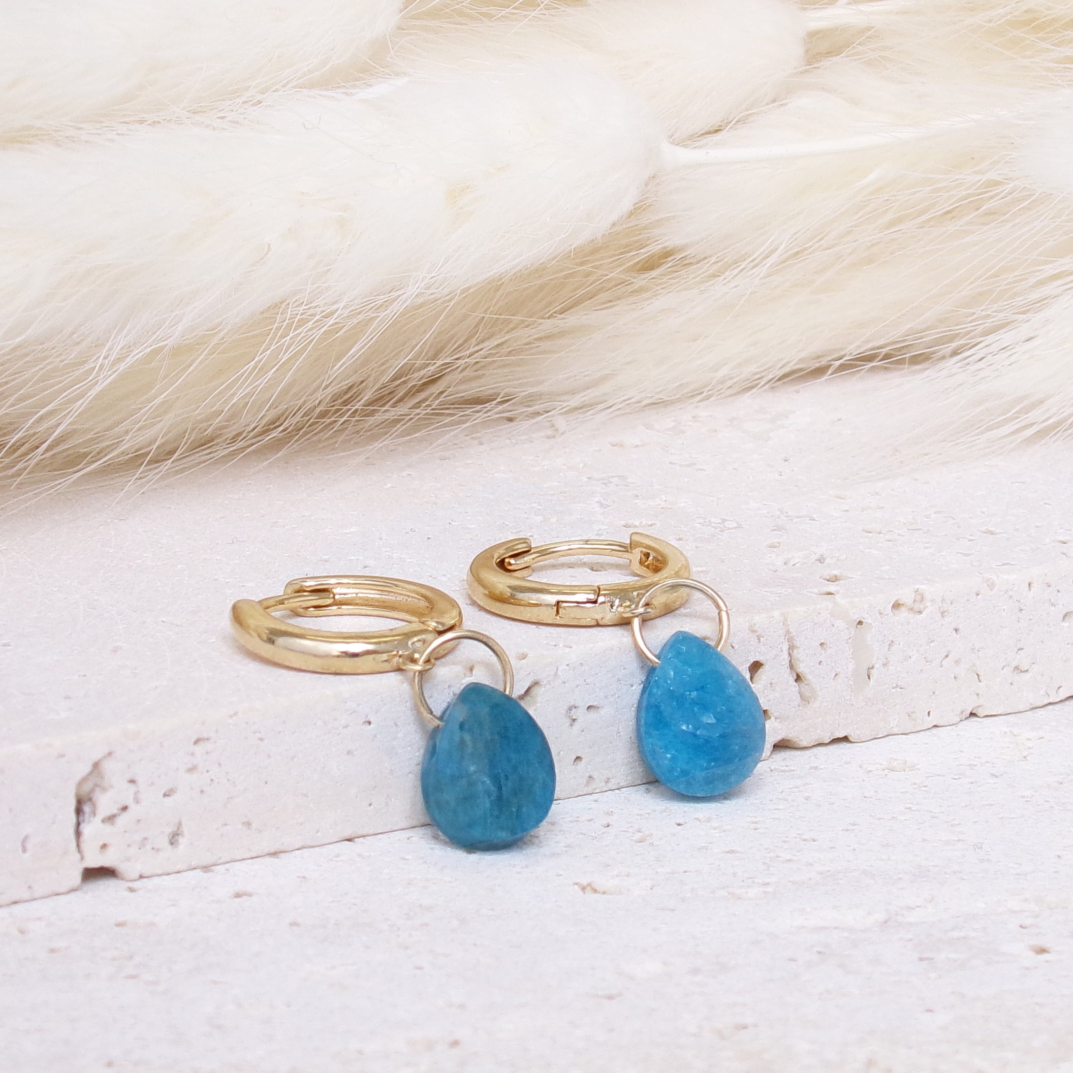 Malaya hoop earrings blue apatite gold-plated