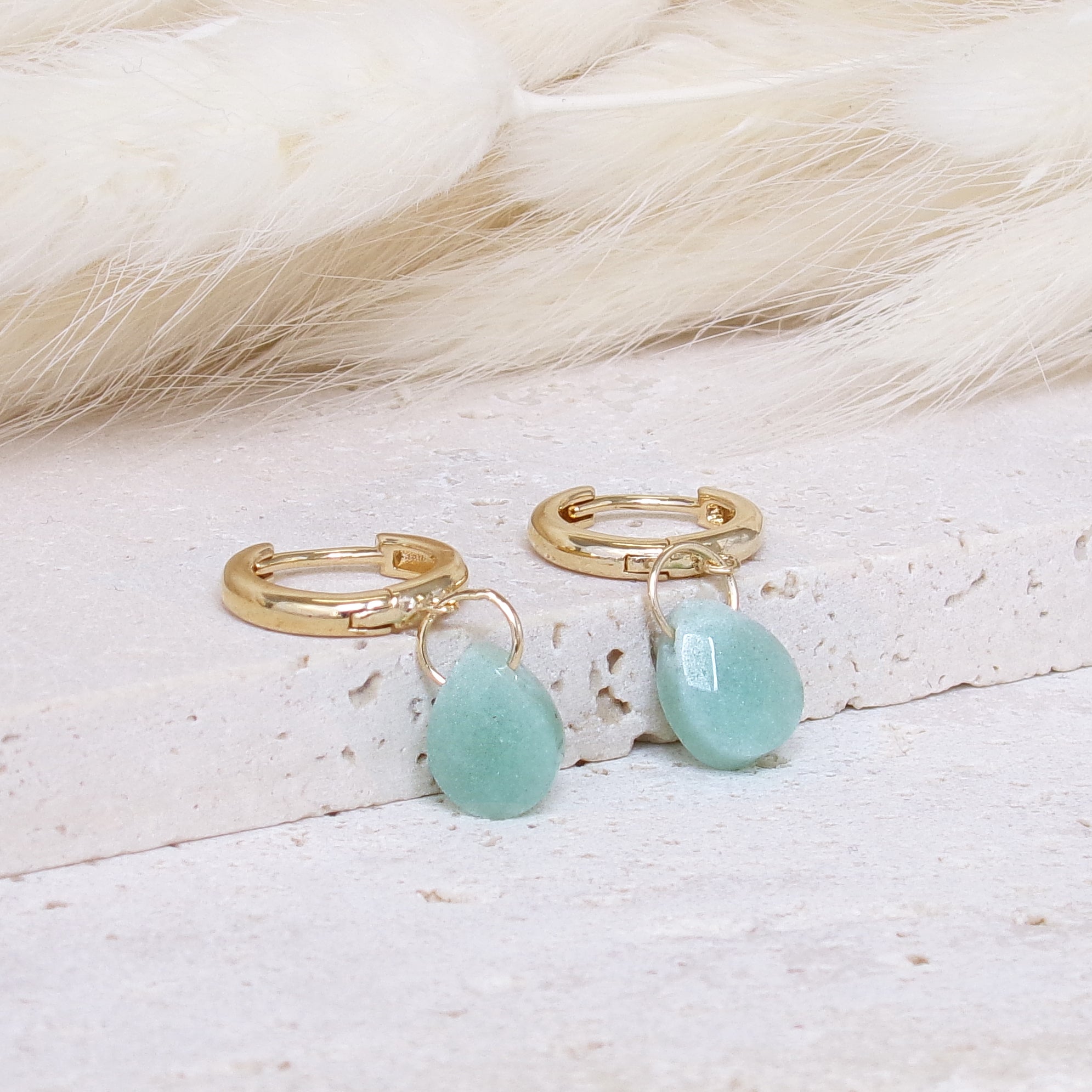 Malaya hoop earrings green aventurine gold-plated