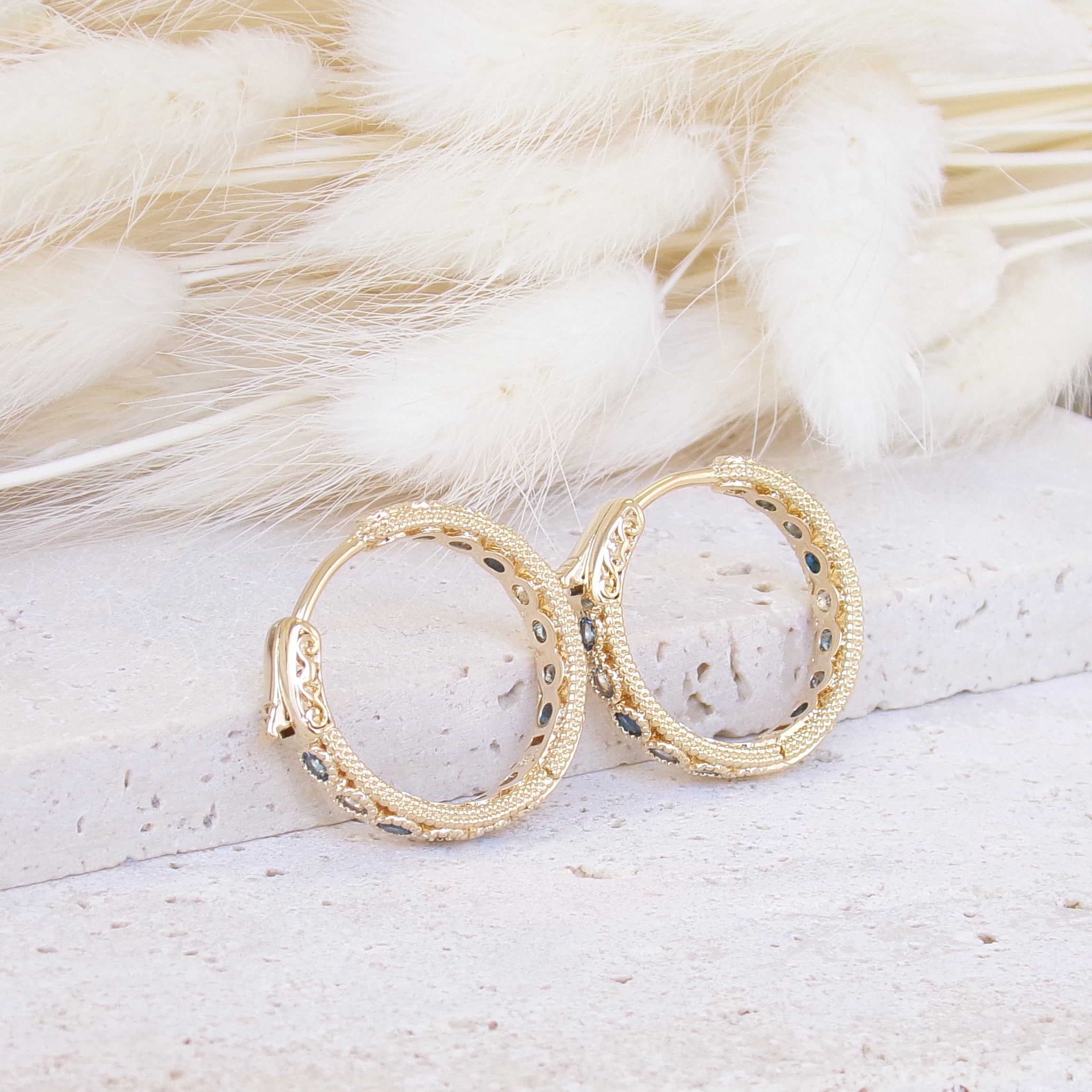 Créoles Riva oxydes bleus 19mm plaqué or