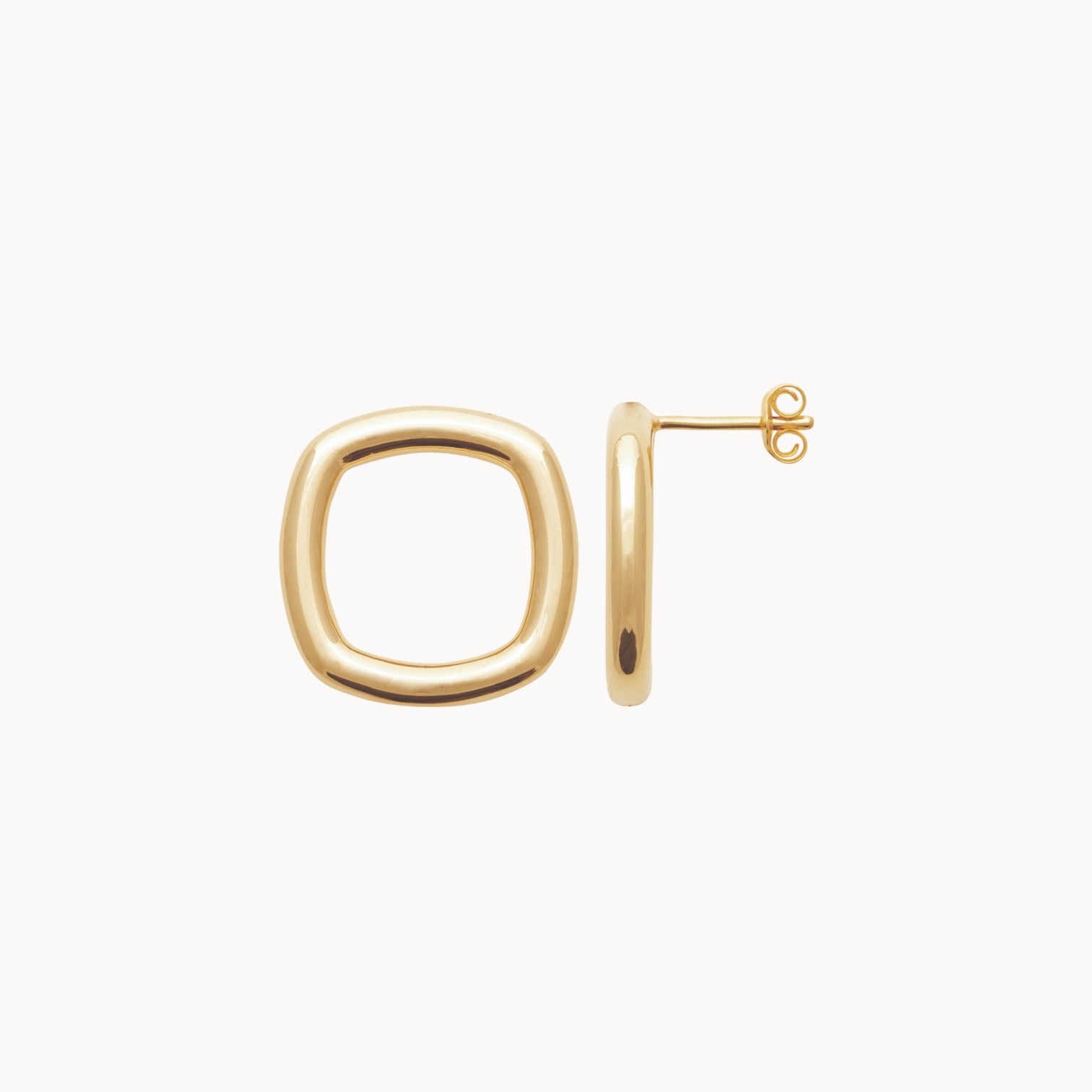 Gold-plated rounded square geometric earrings