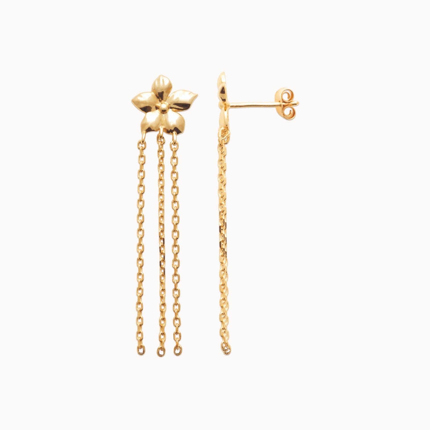 Eva earrings chain and flower gold-plated