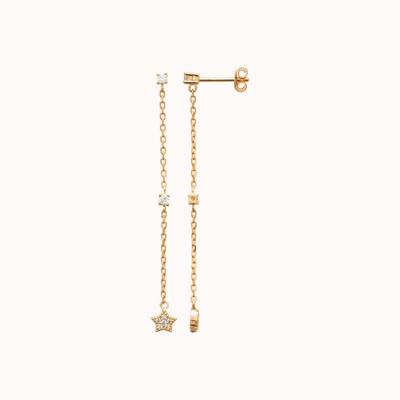 Mia earrings with chains of zircons and stars gold-plated