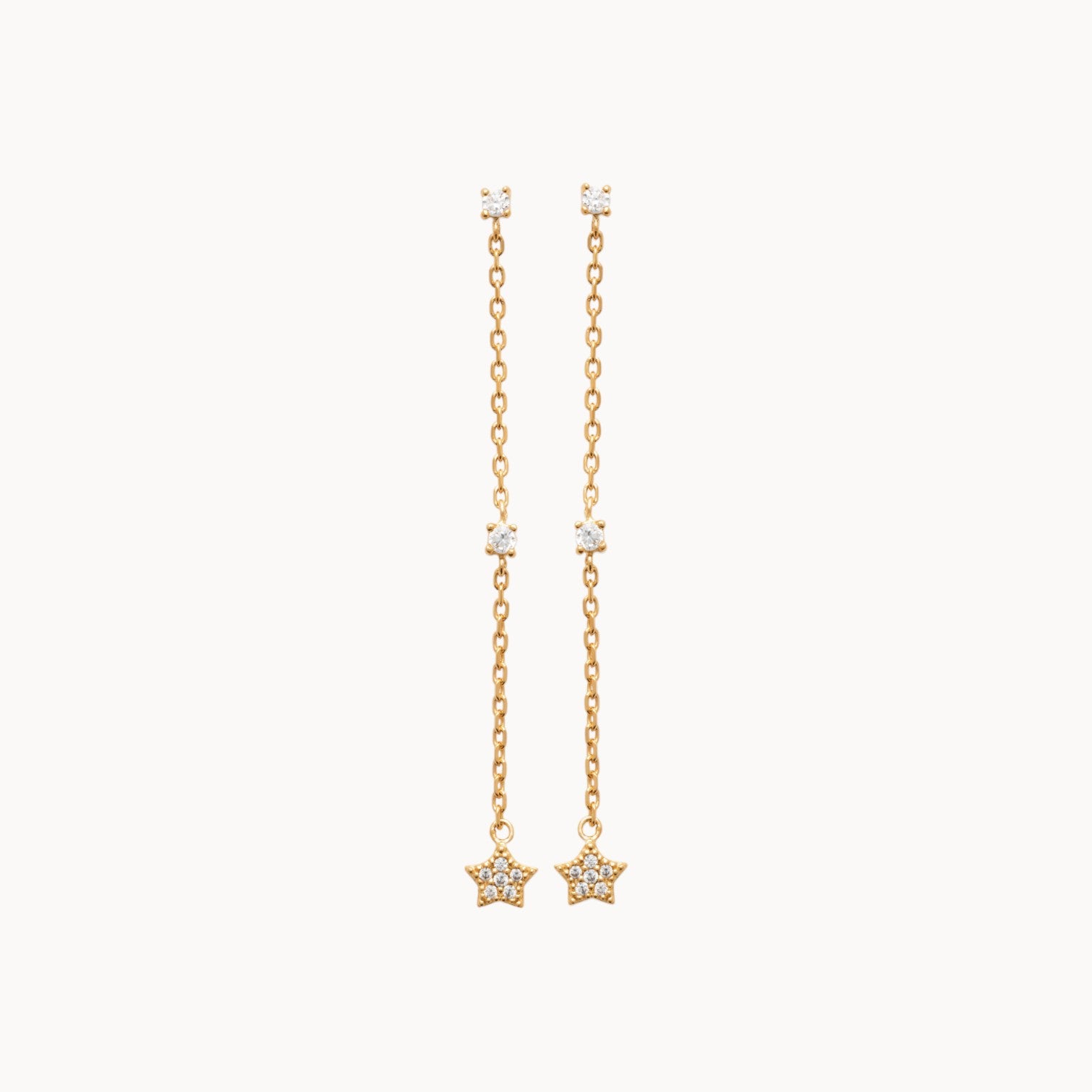 Mia earrings with chains of zircons and stars gold-plated